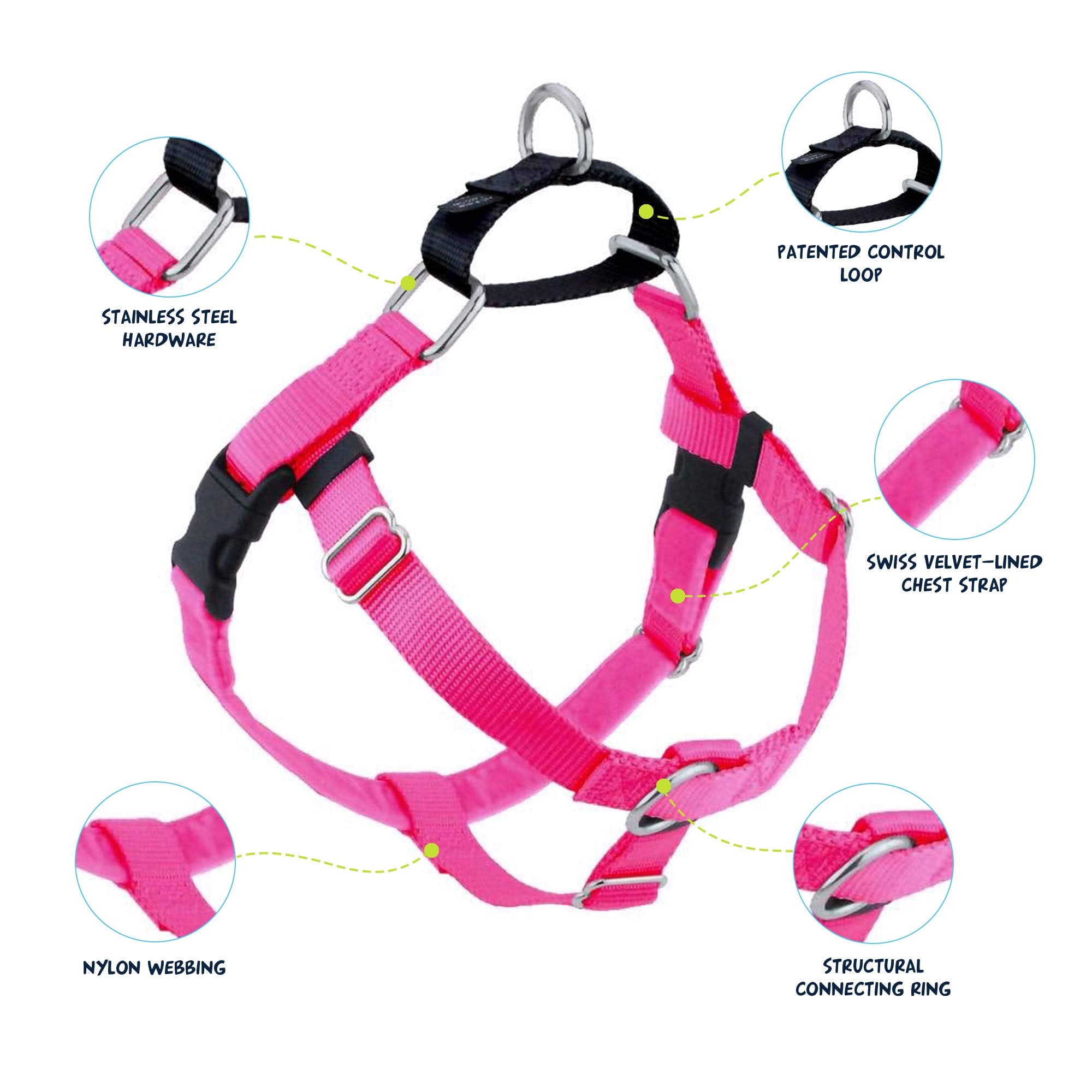 2 Hounds Design Freedom No Pull Dog Harness, Adjustable Harness And Leash Set, Easy Walking & Comfortable Control, Fits Small, Medium & Large Dogs, Solid Colors, Made In Usa, 1' Xxl, Hot Pink