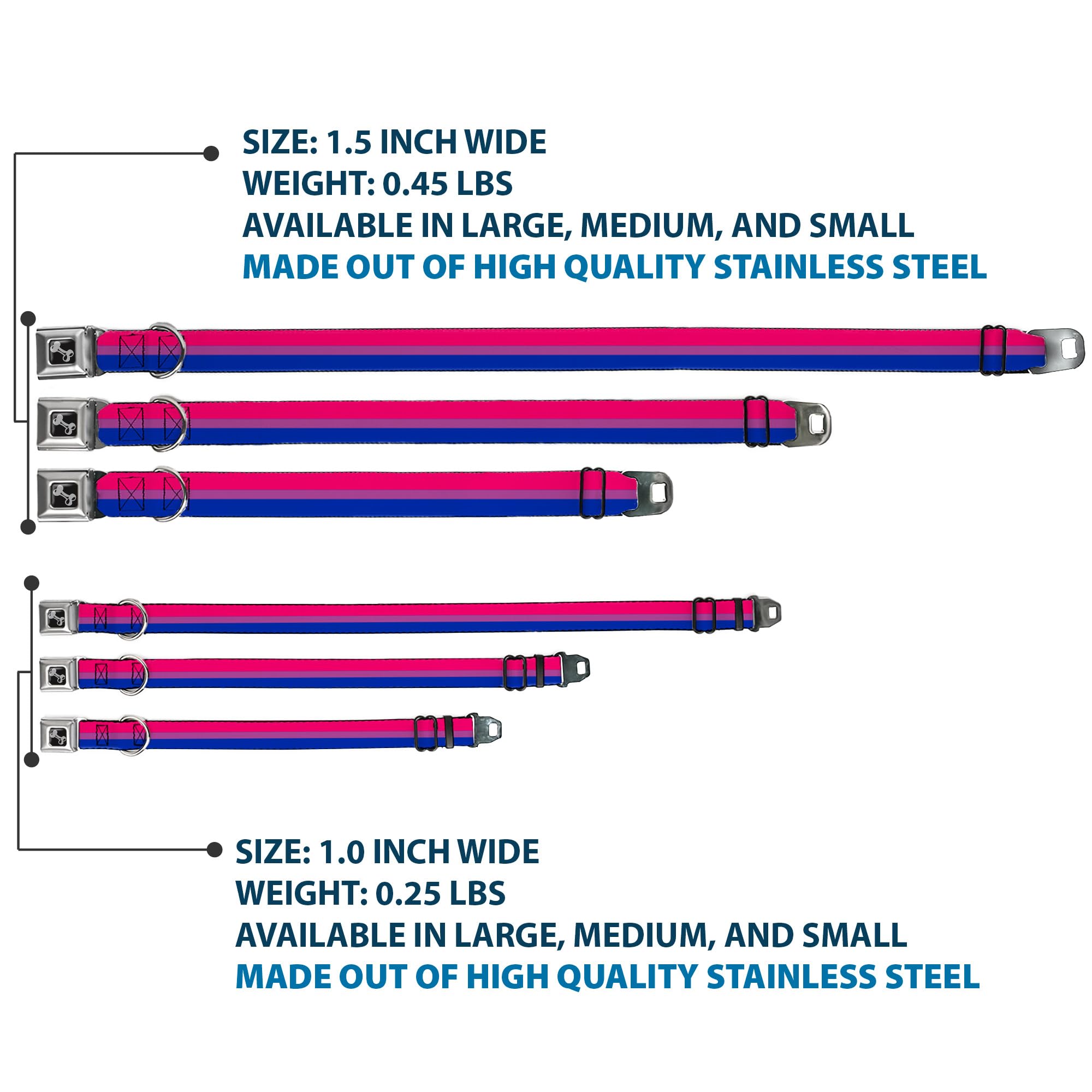 Dog Collar Seatbelt Buckle Flag Bisexual Pink Purple Blue 18 To 32 Inches 1.5 Inch Wide