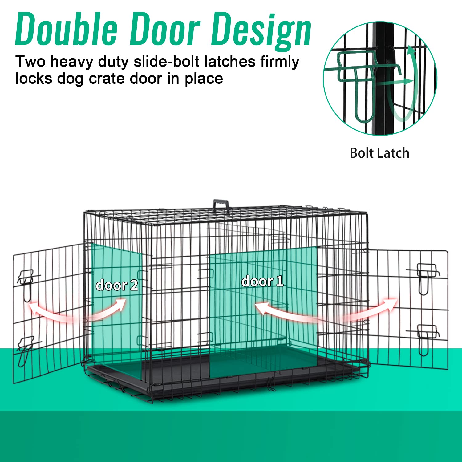 Fdw Dog Crate Dog Cage Pet Crate For Large Dogs 42Inch Folding Metal Pet Cage Double Door W/Divider Panel Indoor Outdoor Dog Kennel Leak-Proof Plastic Tray Wire Animal Cage
