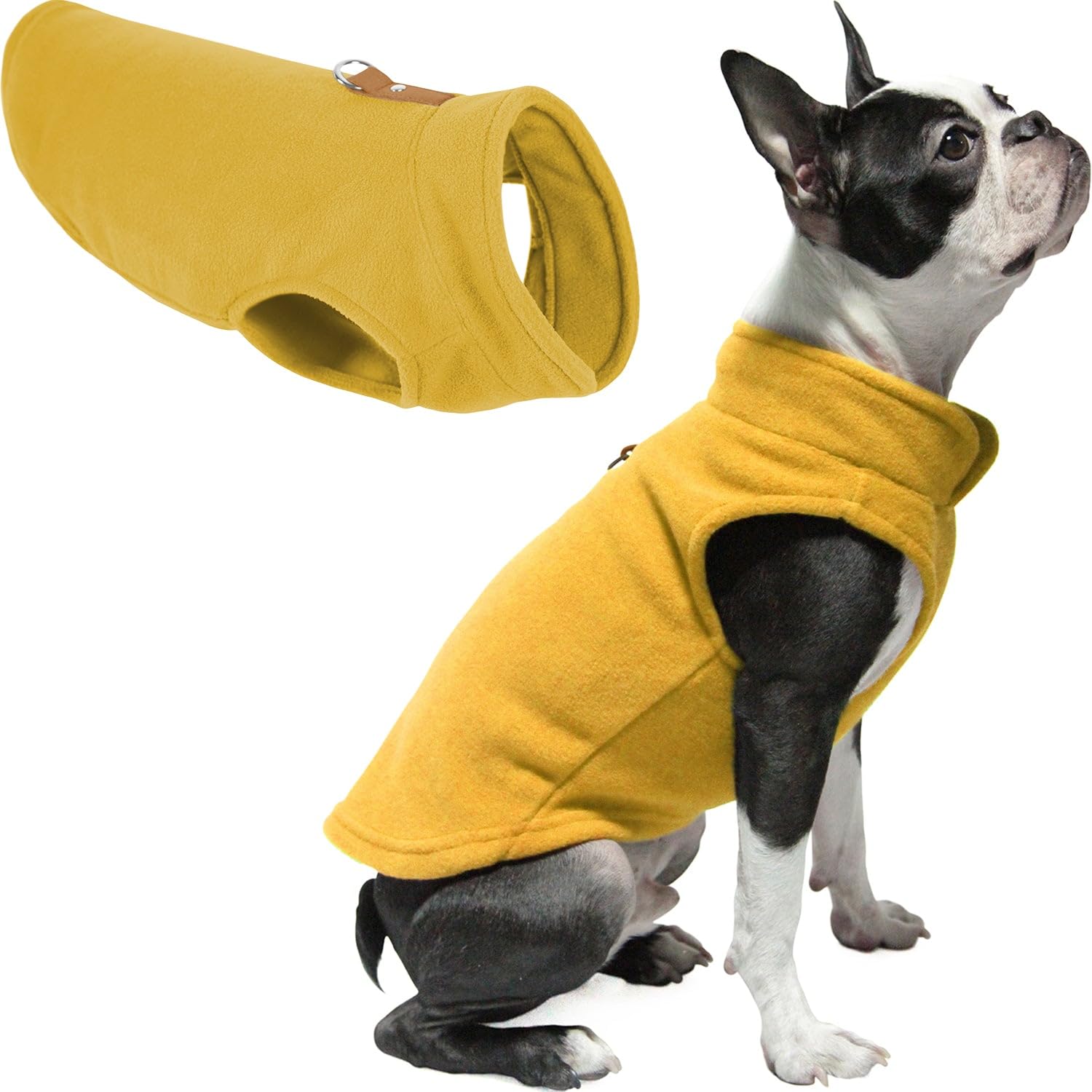 Gooby - Fleece Vest, Small Dog Pullover Fleece Jacket With Leash Ring, Honey Mustard, Large