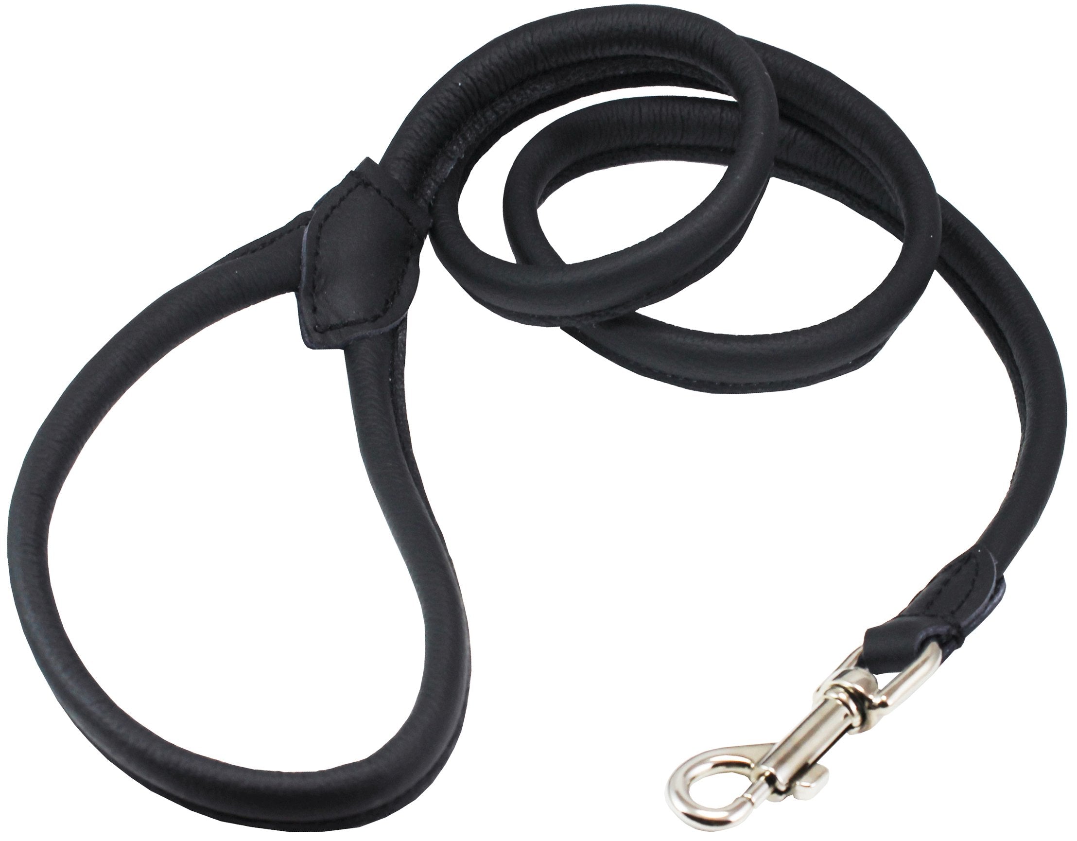 Dogs My Love 4Ft Long Round Genuine Rolled Leather Dog Leash Black (Small: 3/8')