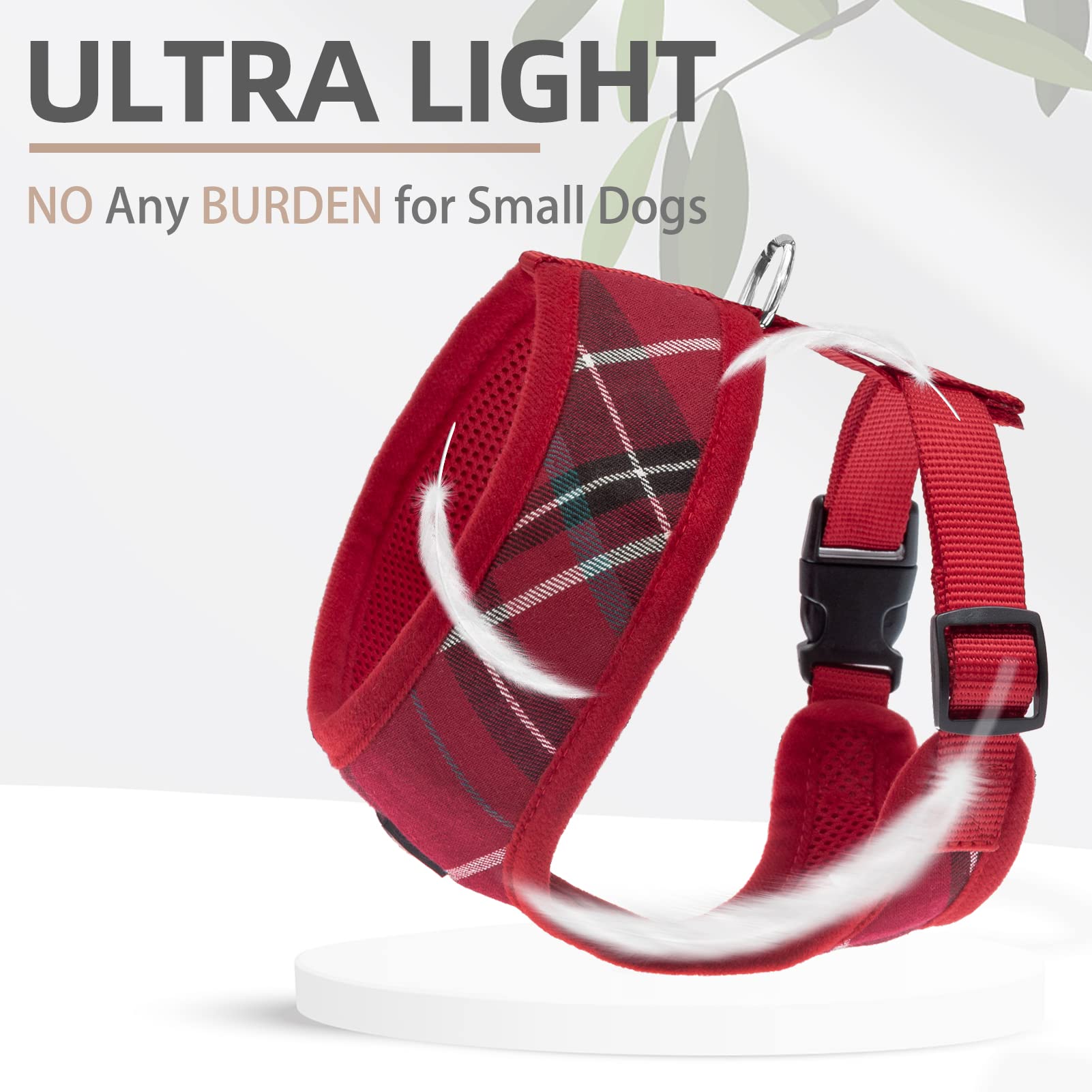 Pupteck Soft Mesh Dog Harness And Leash Set Pet Puppy Cat Comfort Padded Vest No Pull Harnesses, Red, L