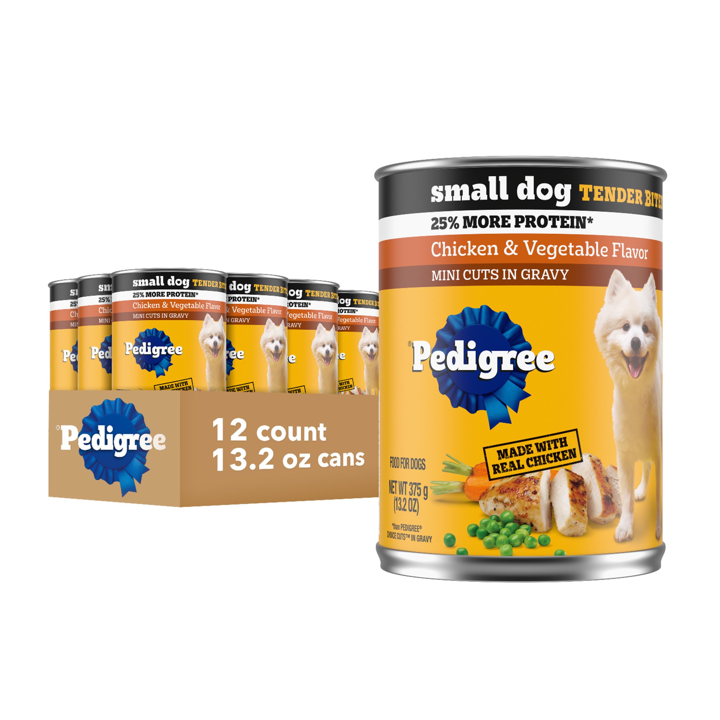 Pedigree Small Dog Tender Bites in Gravy Wet Dog Food, Chicken & Vegetable Flavor, 13.2 oz. Cans, 12 Count