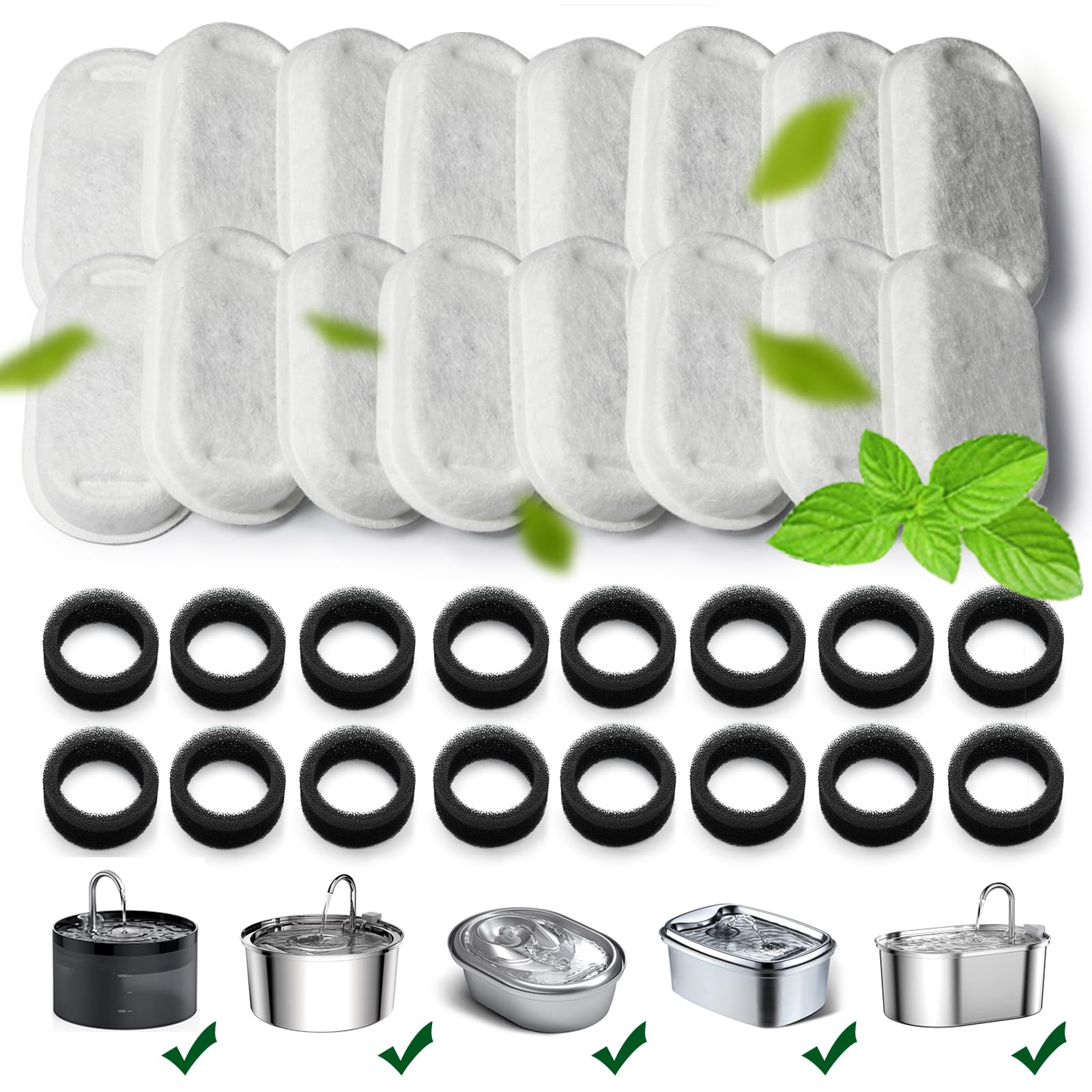 Cat Water Fountain Filters,Cat Fountain Replacement Filters for Stainless Steel 108oz/3.2L&67oz/2L Adjustable Water Flow Pet Wat