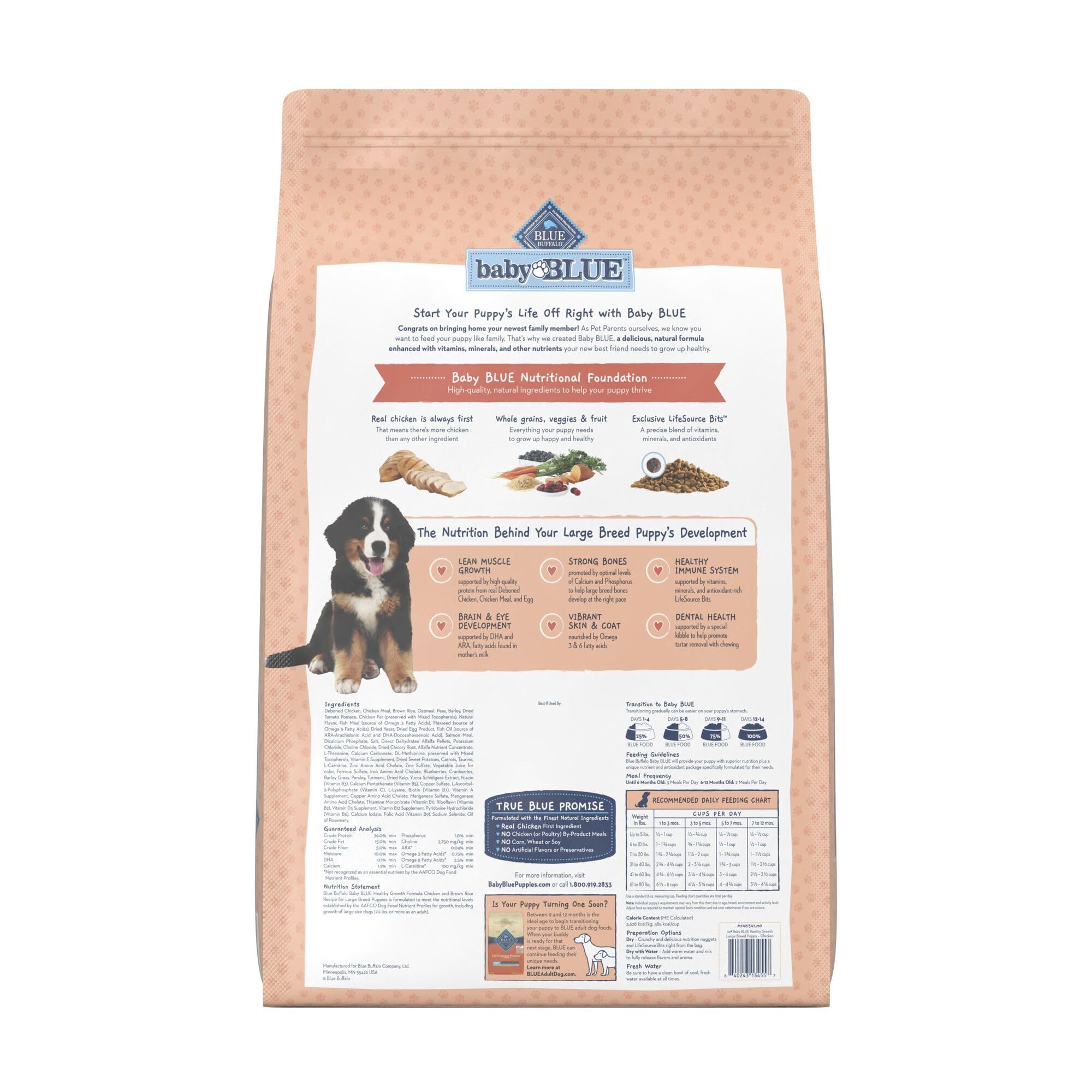 Blue Buffalo Baby BLUE Natural Large Breed Puppy Dry Dog Food, Healthy Growth Formula with DHA, Chicken and Brown Rice Recipe, 2