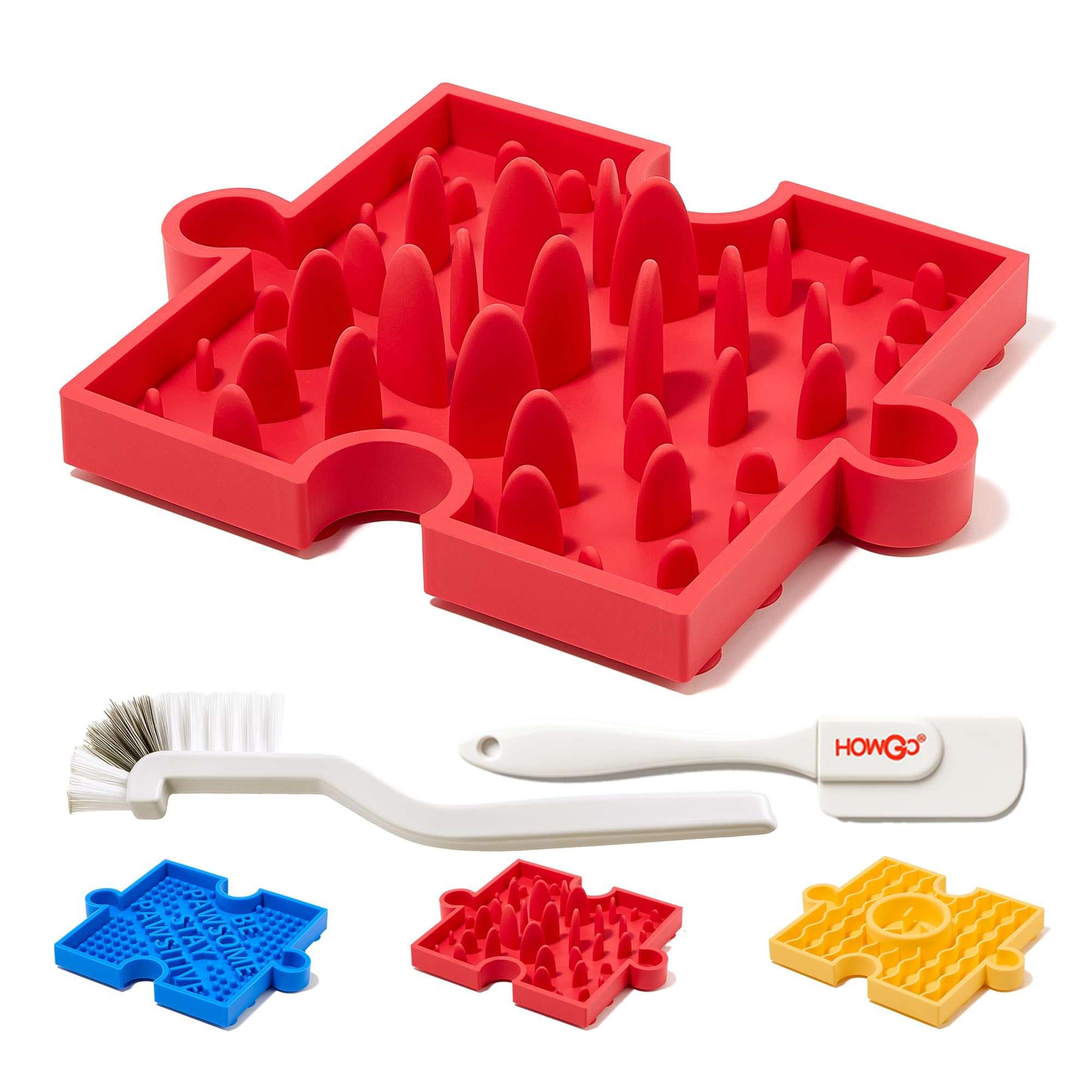 HowGo Puzzle Slow Feeder Lick Mat for Dogs, 38+ Suction Cups | Non-Slip Heavy Duty Maze Enrichment Bowl BPA-Free Silicone | Redu