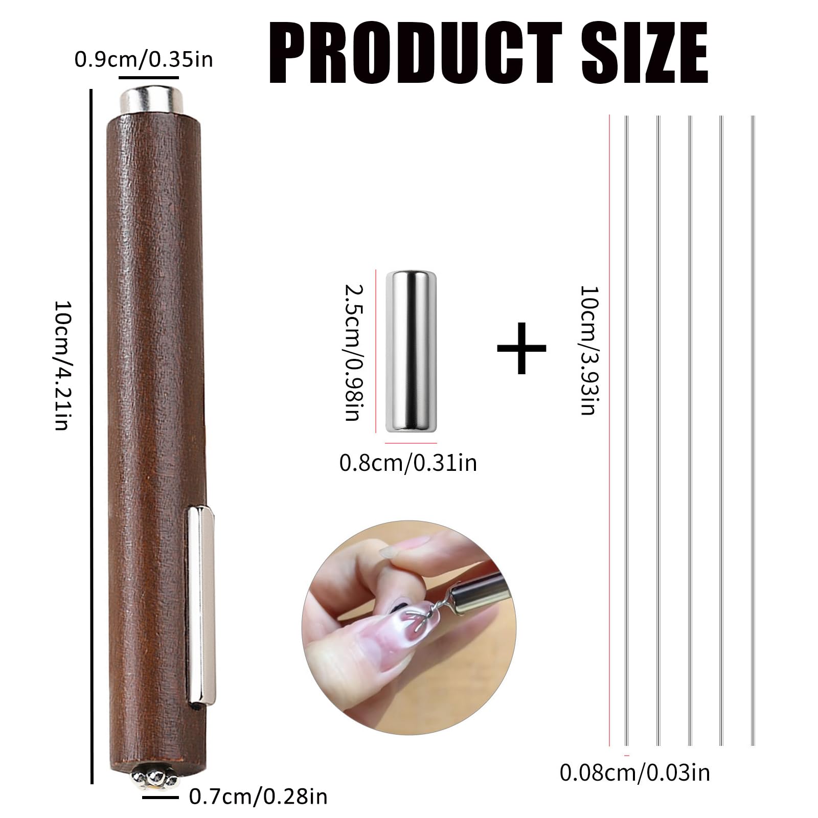 Weilusi 3 In 1 Cat Eye Gel Polish Double-Head Magnet Wand + 1Pc Strong Cylinder Cat Eye Magnet + 5Pcs Iron Wire For Heart Cat'S