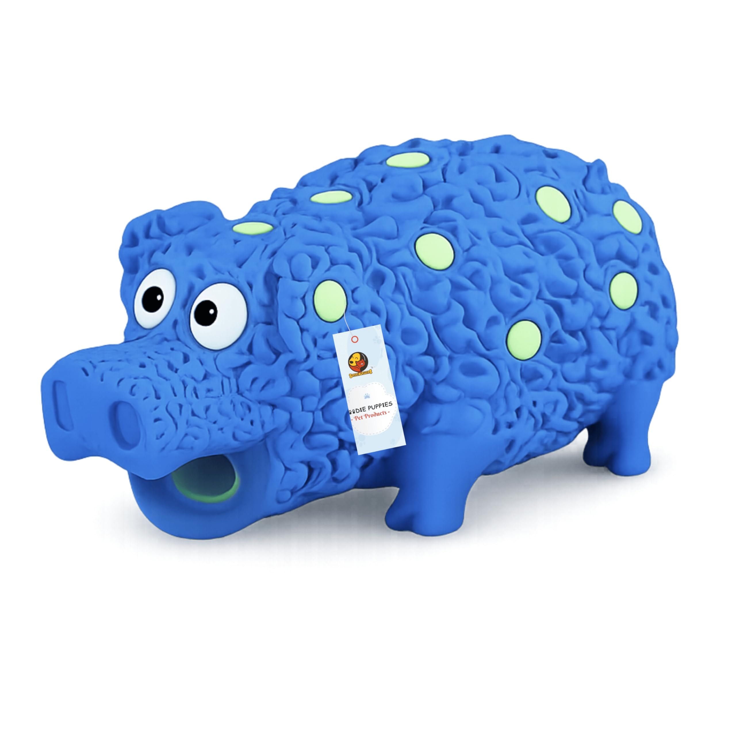 Foodie Puppies Dog Squeaky Chew Latex Toy  (Blue Dotted Grunter) | For Small Dogs & Puppies | Cotton Filled, Durable, Soft, Ani