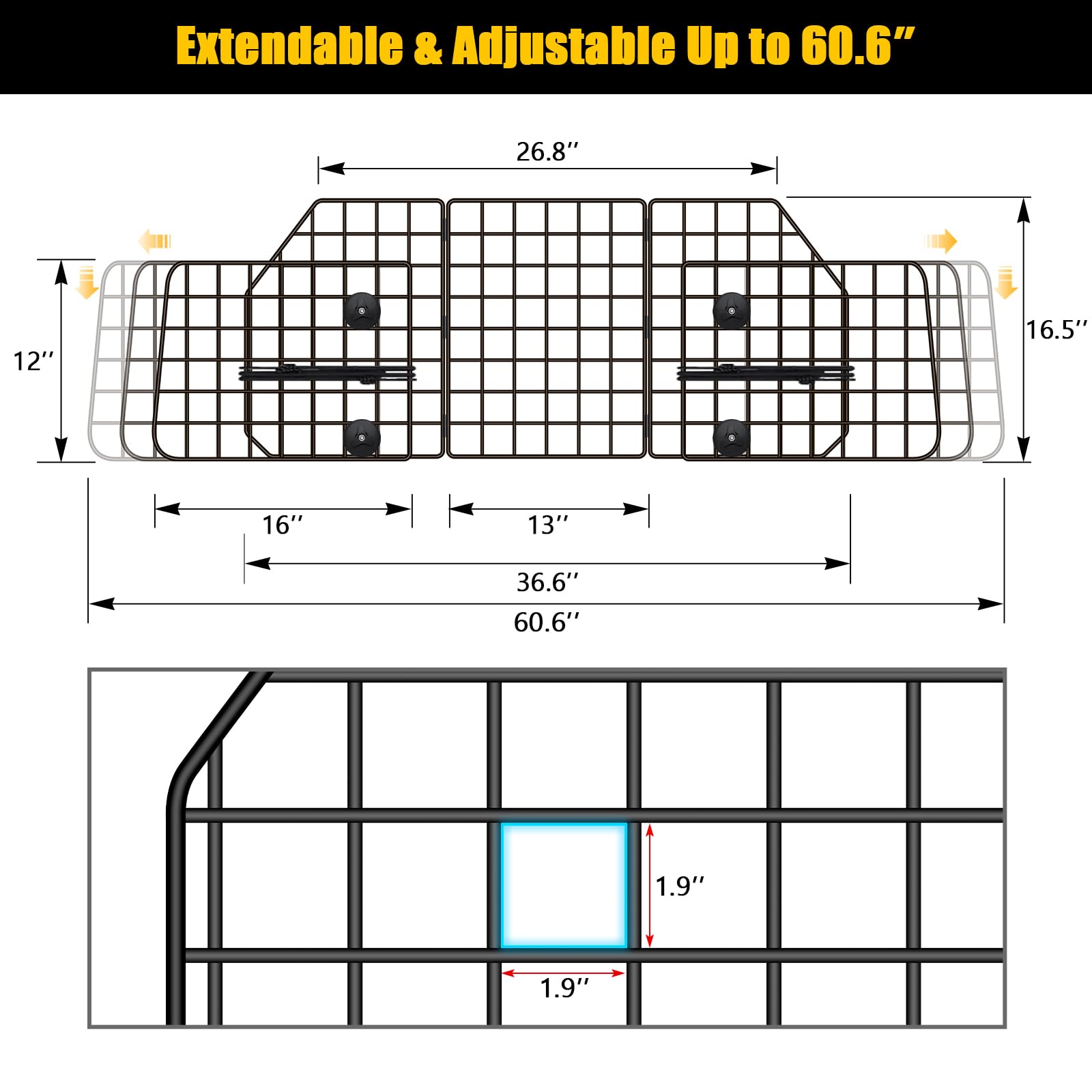 Gtongoko Dog Car Barriers for SUVs, Heavy-Duty Wire Mesh, Universal Fit, Black, Model GT-WL-PET, Includes 2 Elastic Ropes