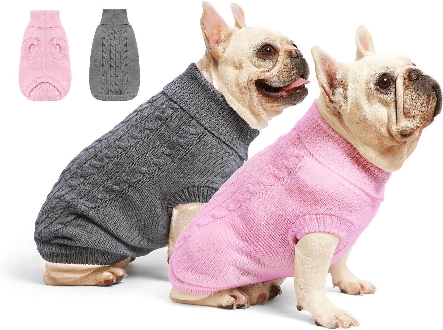 Roseelk 2 Pack Dog Sweaters For Small Dogs - Puppy Medium Warm Clothes In Winter, Turtleneck Pullover Design For Boy Girl Pet, Doggie, Cat, Kitten Chihuahua Bulldog Pug Beagles (Xs, Grey, Pink)
