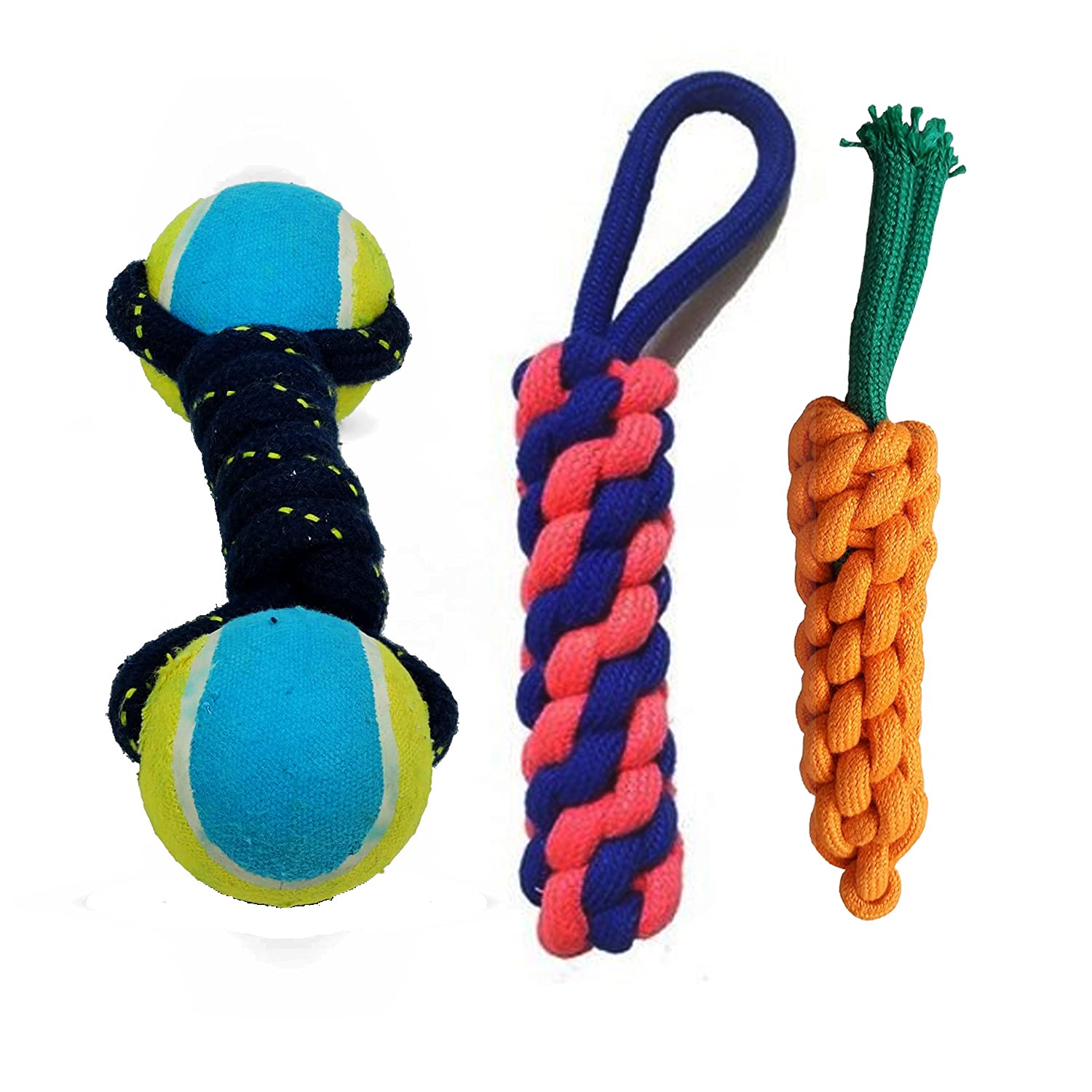 Emily Pets 3 Piece Dog Toy Set Combo,Cotton Carrot Rope Toys For Dogs,Dog ToysDog Chew Ball ToysPuppy Teething ToysPuppy Chew