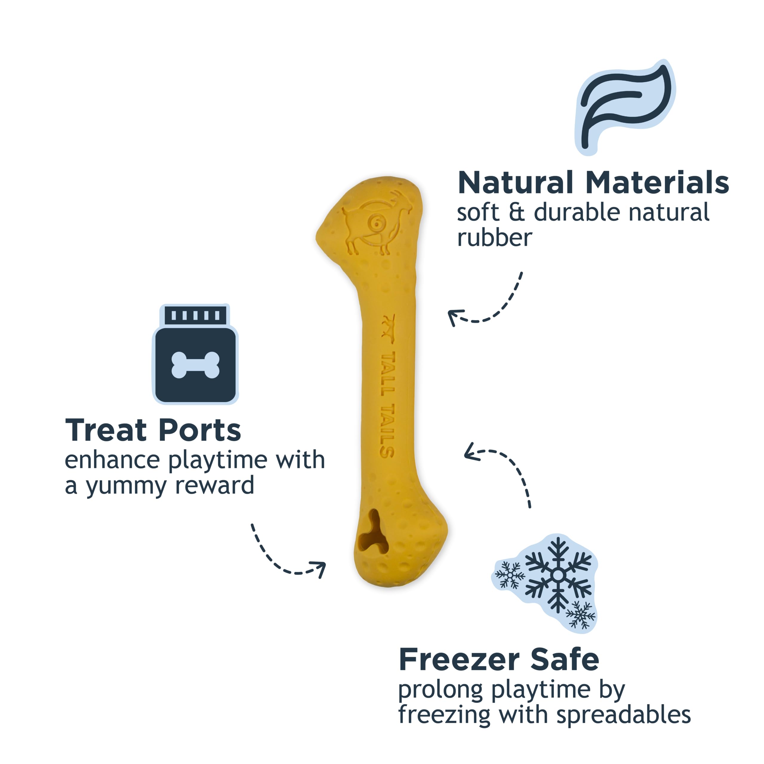 Tall Tails Goat Sport Fetch Bone Toy for Dogs, Small, Natural Rubber, Yellow, Model PT721