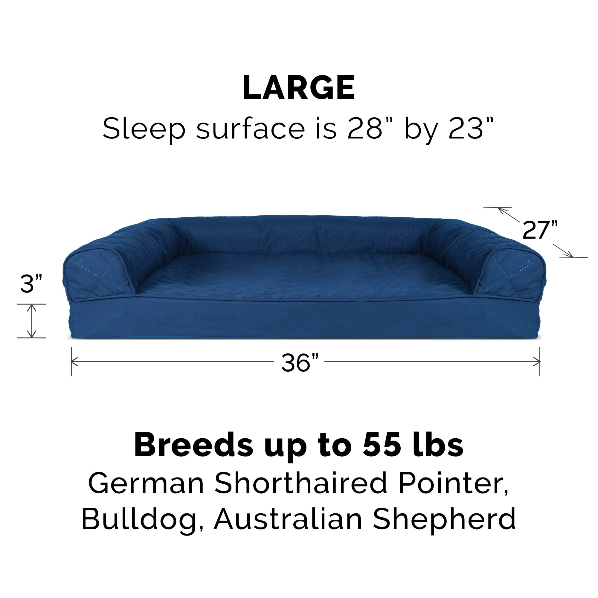 Furhaven Quilted Dog Bed Cover - Machine Washable, Large, Navy, Model CVR-45401015