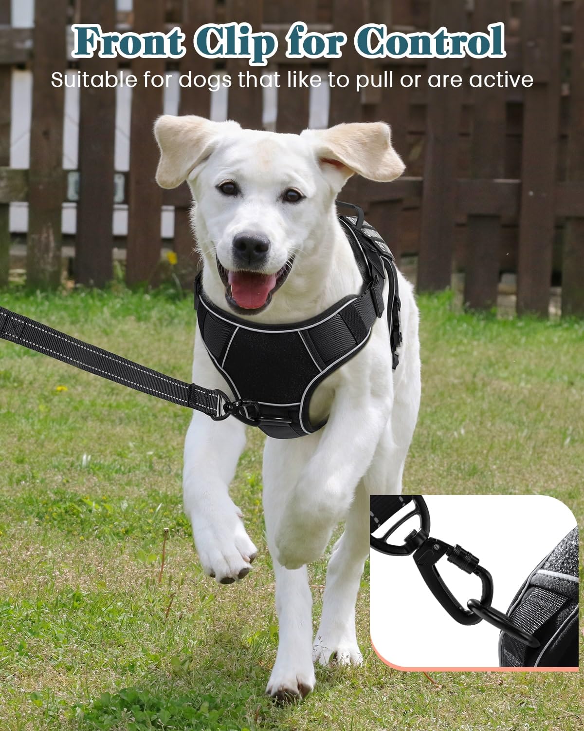 Reflective Service Dog In Training Vest Harness Leash Set For Medium Dogs, Adjustable Heavy Duty Black Padded Dog Harness, With