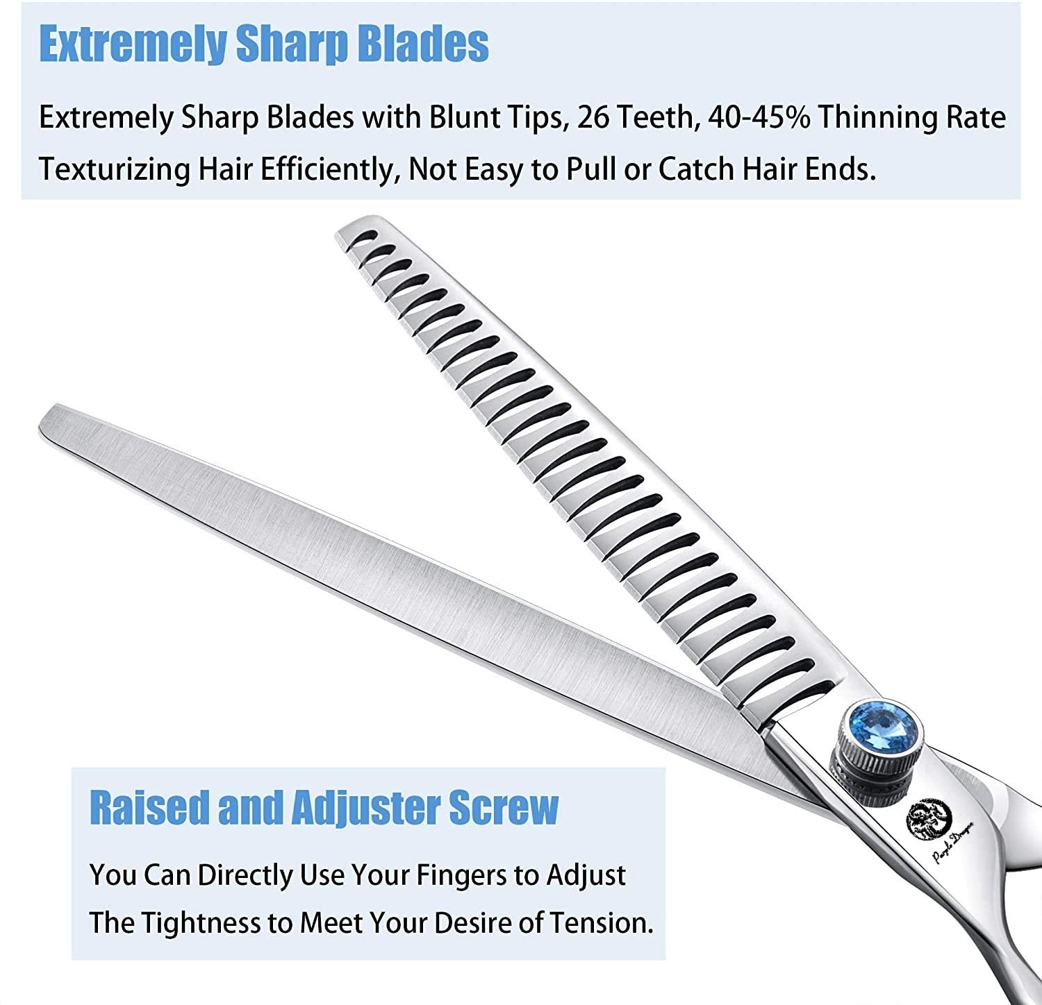 Purple Dragon 8.0'' Left Handed Professional Pet/Dog Grooming Hair Cutting Scissors&Downward Curved Scissor &Chunker Shears With
