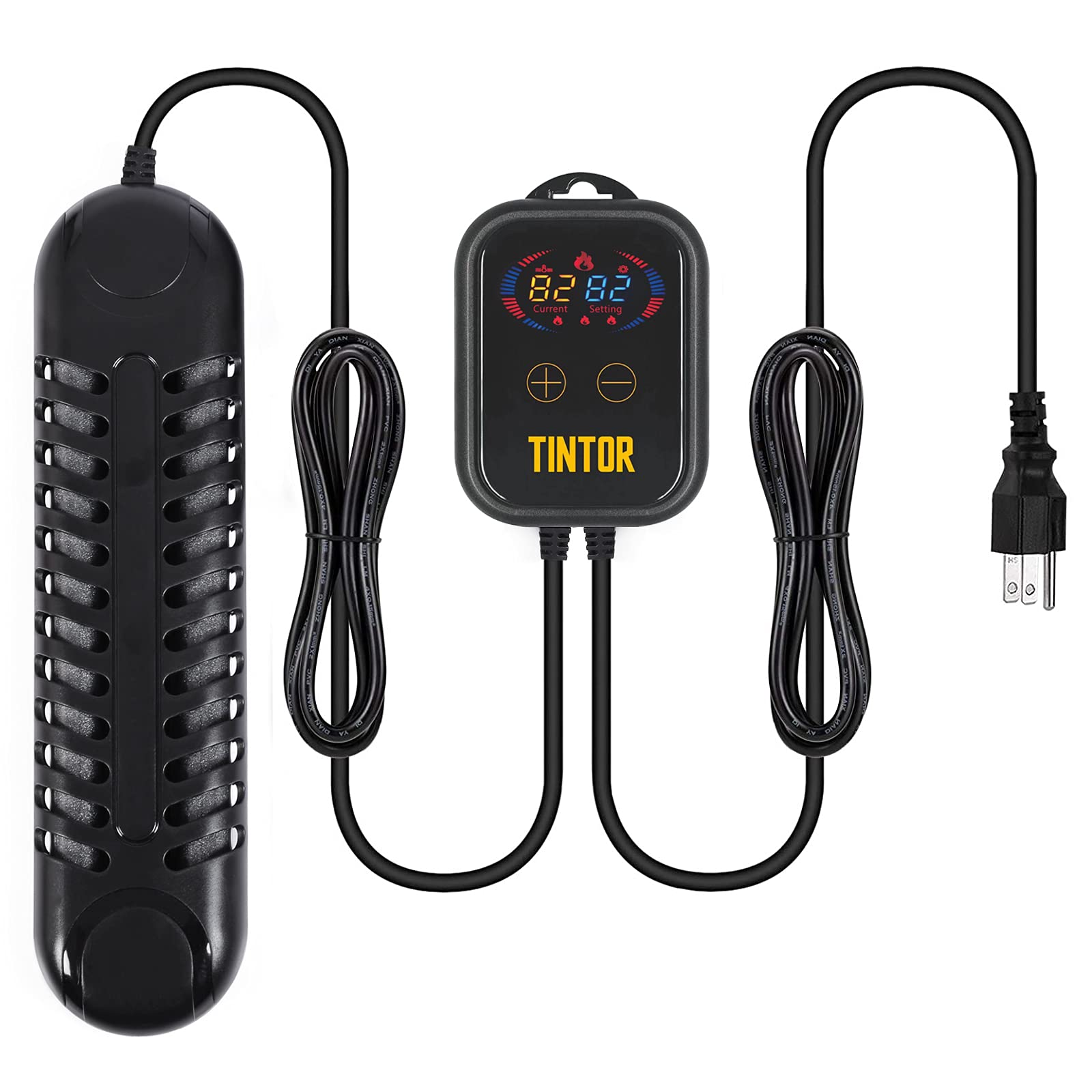 Tintor Submersible Aquarium Heater, 800W/1200W Fish Tank Heater, Double Tube Heating, Rapid Heating And Energy Saving, Led Digital Temperature Controller, Suitable For Sea Water And Fresh Water(800)