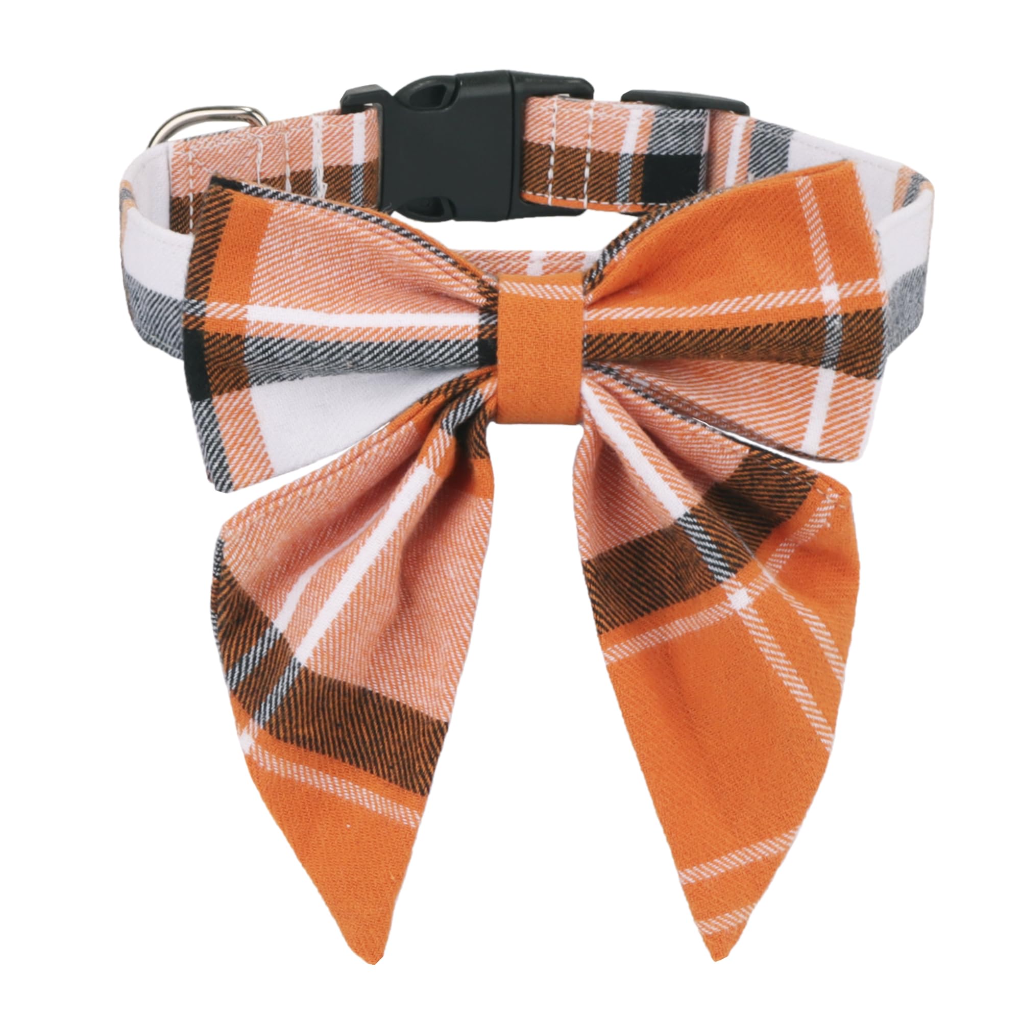 Adoggygo Fall Dog Collar With Bow, Halloween Thanksgiving Dog Bowtie Collar, Adjustable Orange Black Dog Fall Collars For Small Medium Large Dogs Pets (Large, Fall)