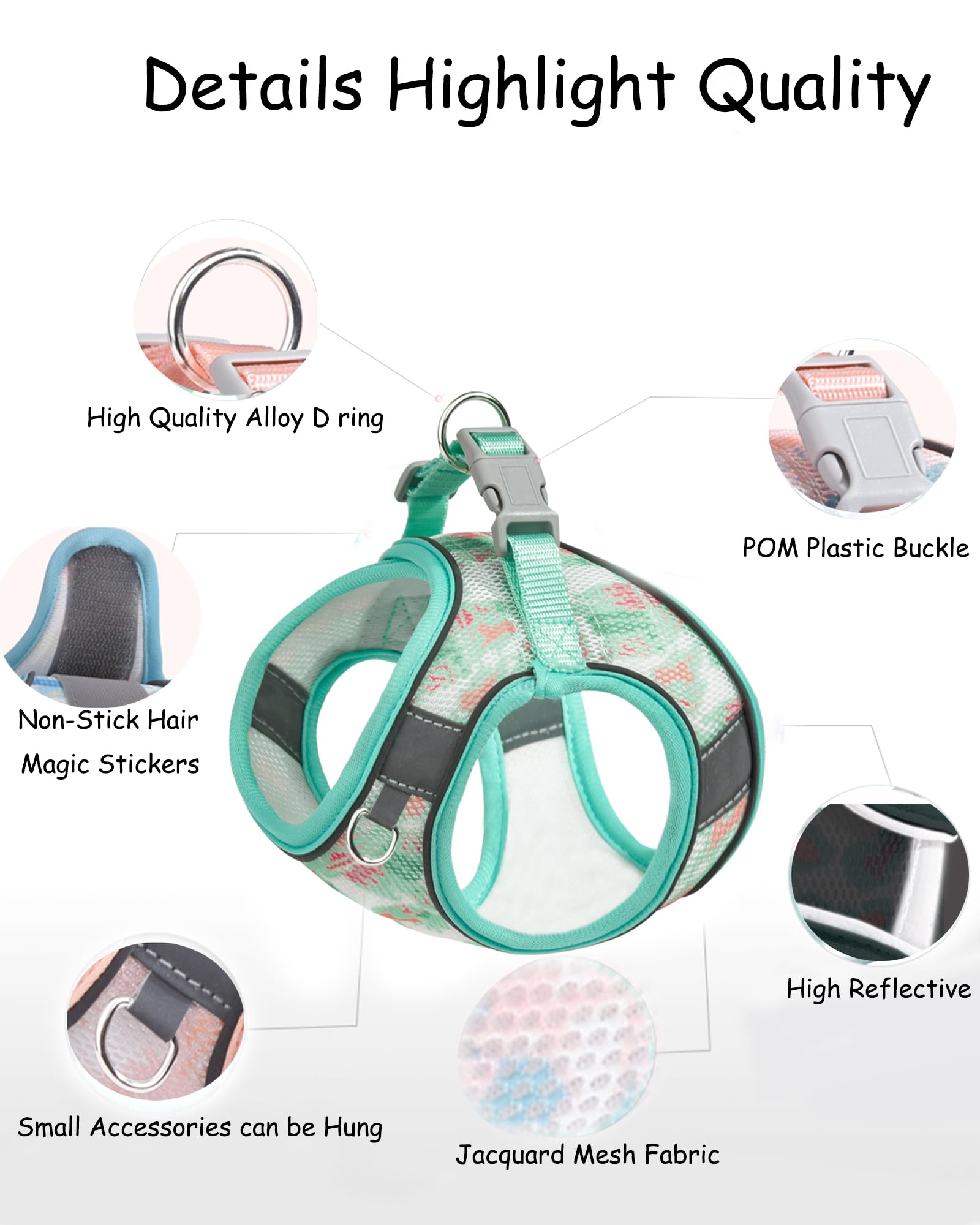 Aecllcea No-Pull Dog Harness Set - Step-In, Cat Harness & Leash, Small To Medium Sizes (Green, S)