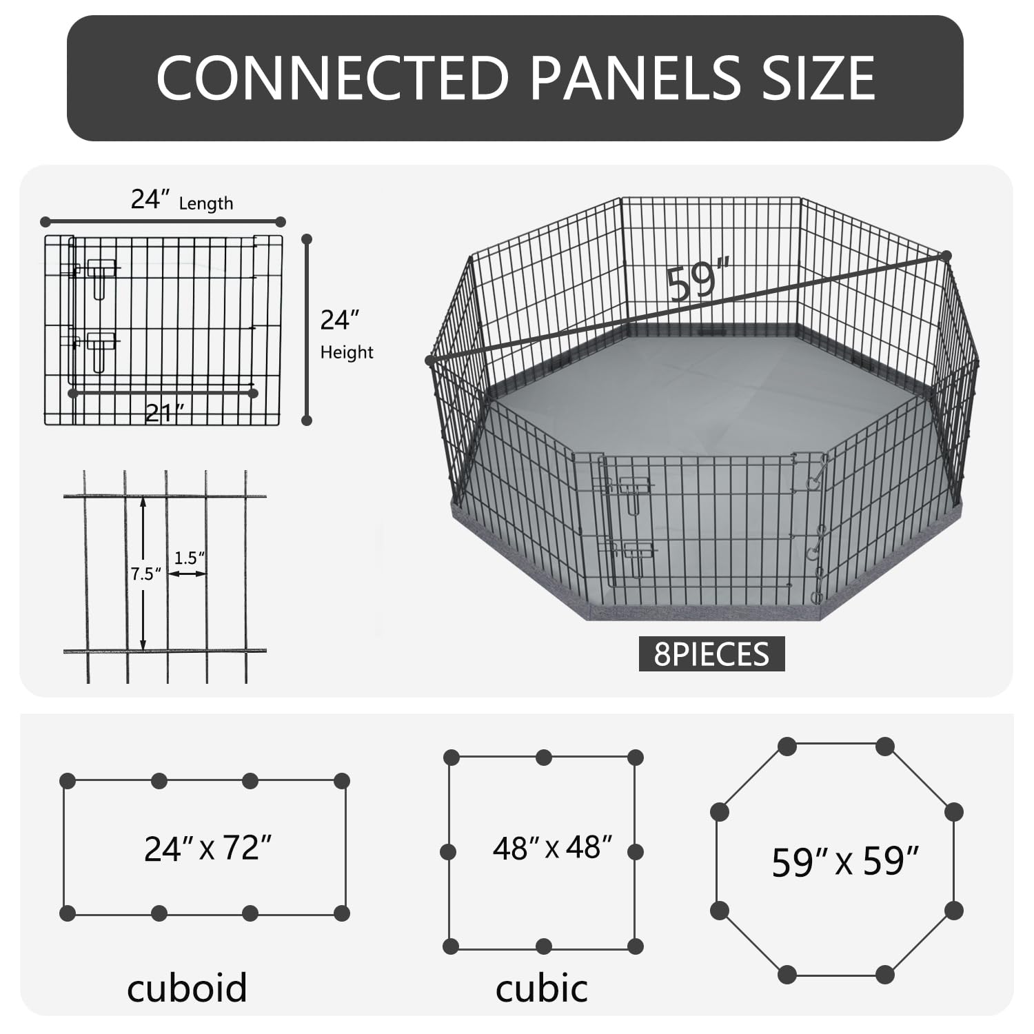 PETIME Foldable Metal Dog Exercise Pen/Pet Puppy Playpen Kennels Yard Fence Indoor/Outdoor 8 Panel 24  W x 24  H with Bottom Pad