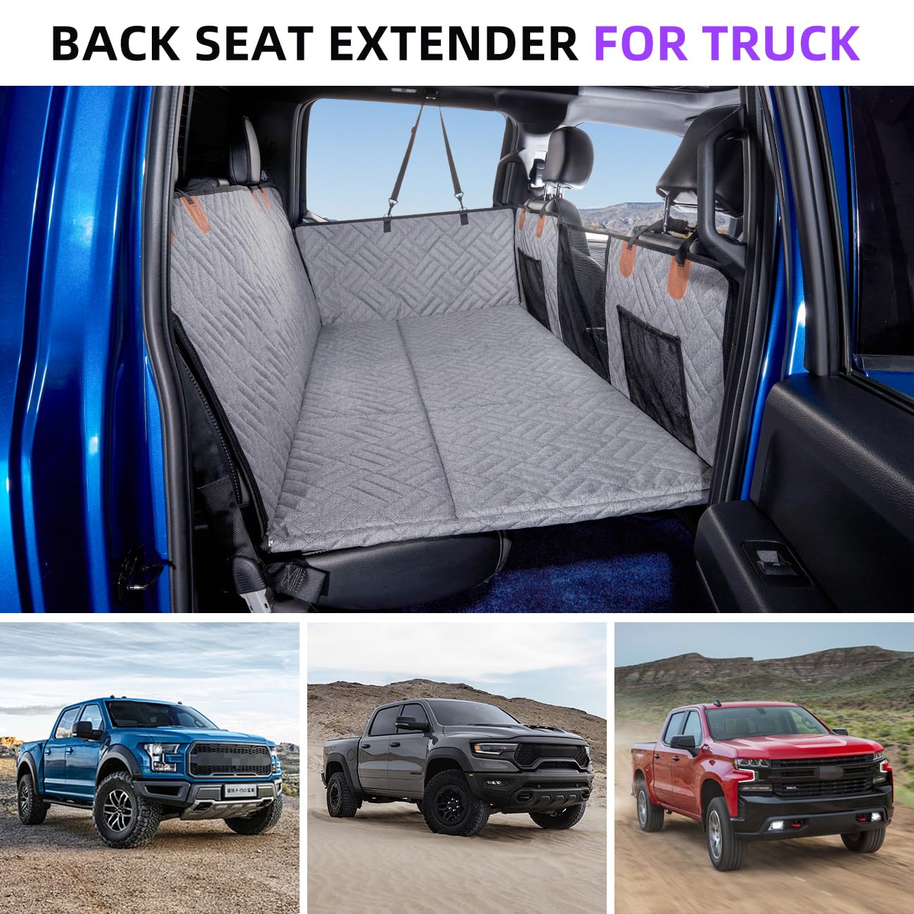 Tkyz Dog Back Seat Extender - Non Inflatable Car Bed Mattress Pet Seat Covers For Trucks (Gray)