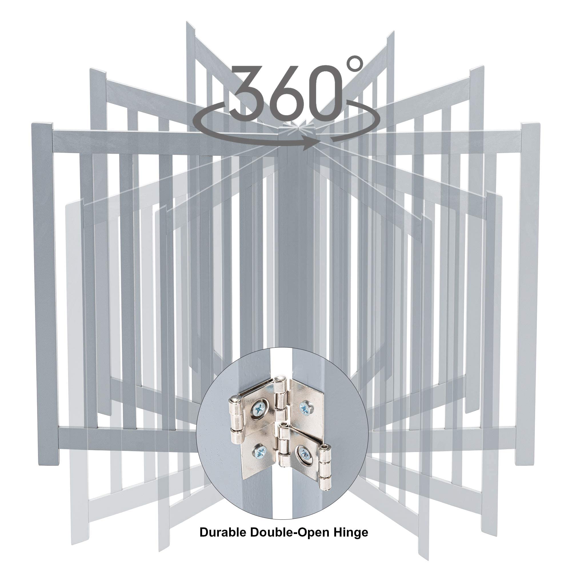 Lzrs 6-Panel Extra-Wide Freestanding Wooden Dog Gate ?24?igh Foldable Safety Pet Barrier For Doorways, Hallways, Kitchens, And Long Staircases, Durable Design Fit Small To Medium Dogs, Grey
