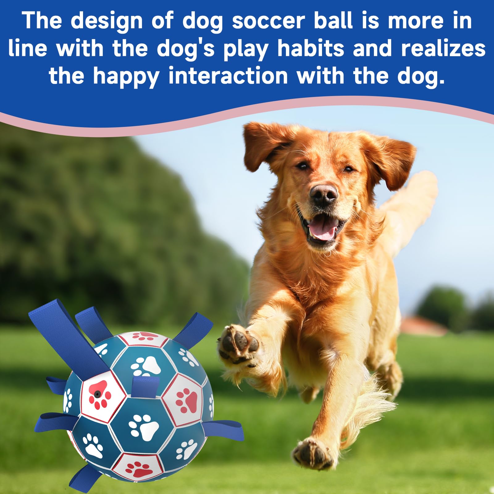 Qdan Dog Ropes Toys Soccer Ball With Straps, Interactive Dog Toys For Tug Of War, Puppy Birthday Gifts, Dog Tug Toy, Dog Water Toy, Durable Dog Balls For Medium & Large Dogs(8 Inch)