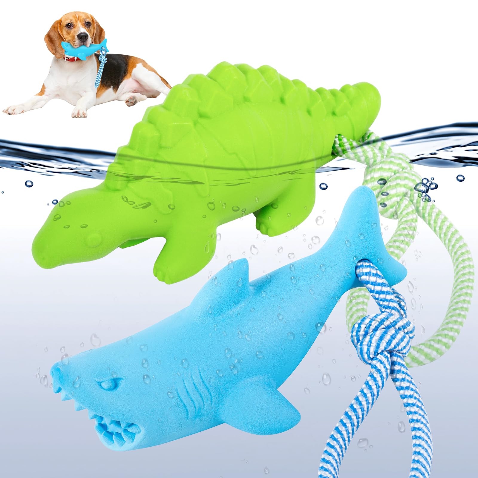 Coubontail Floating Toy For Aggressive Chewers - Interactive Fetch & Play Dog Beach Toy Set: Shark + Dino