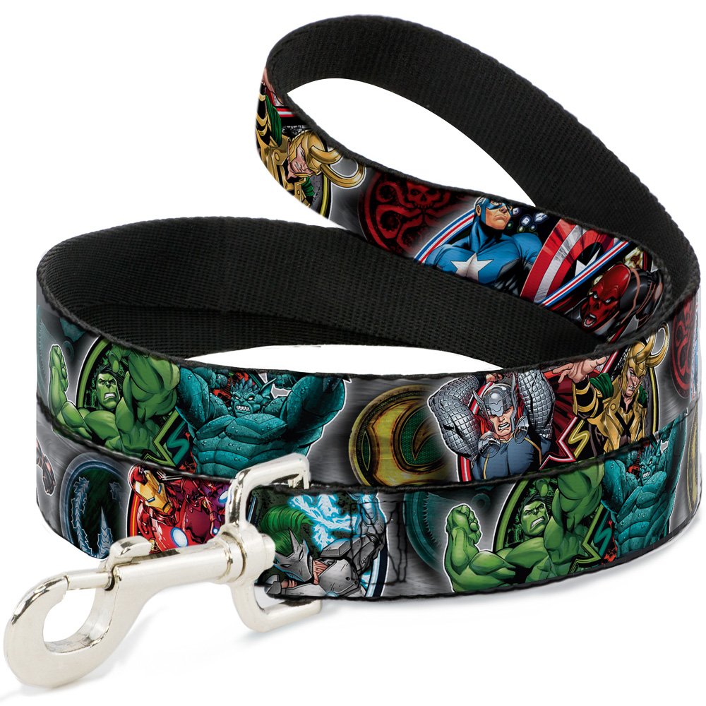 Buckle-Down Pet Leash - Marvel Avengers Superhero/Villain Poses - 4 Feet Long - 1/2' Wide