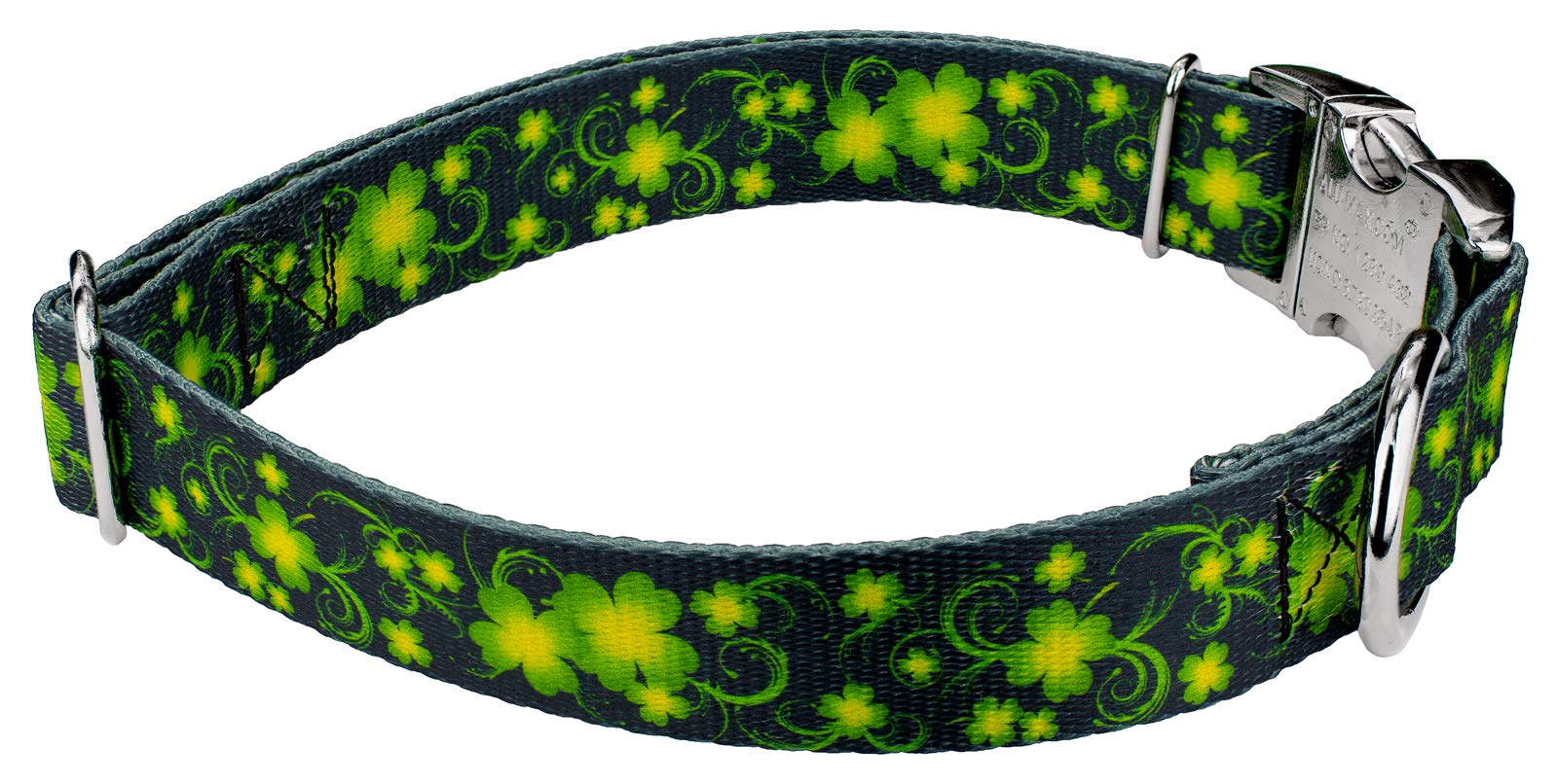 Country Brook Petz - Premium Clovers In The Wind Dog Collar - Irish Pride Collection Featuring Lucky Designs (1 Inch, Extra Larg