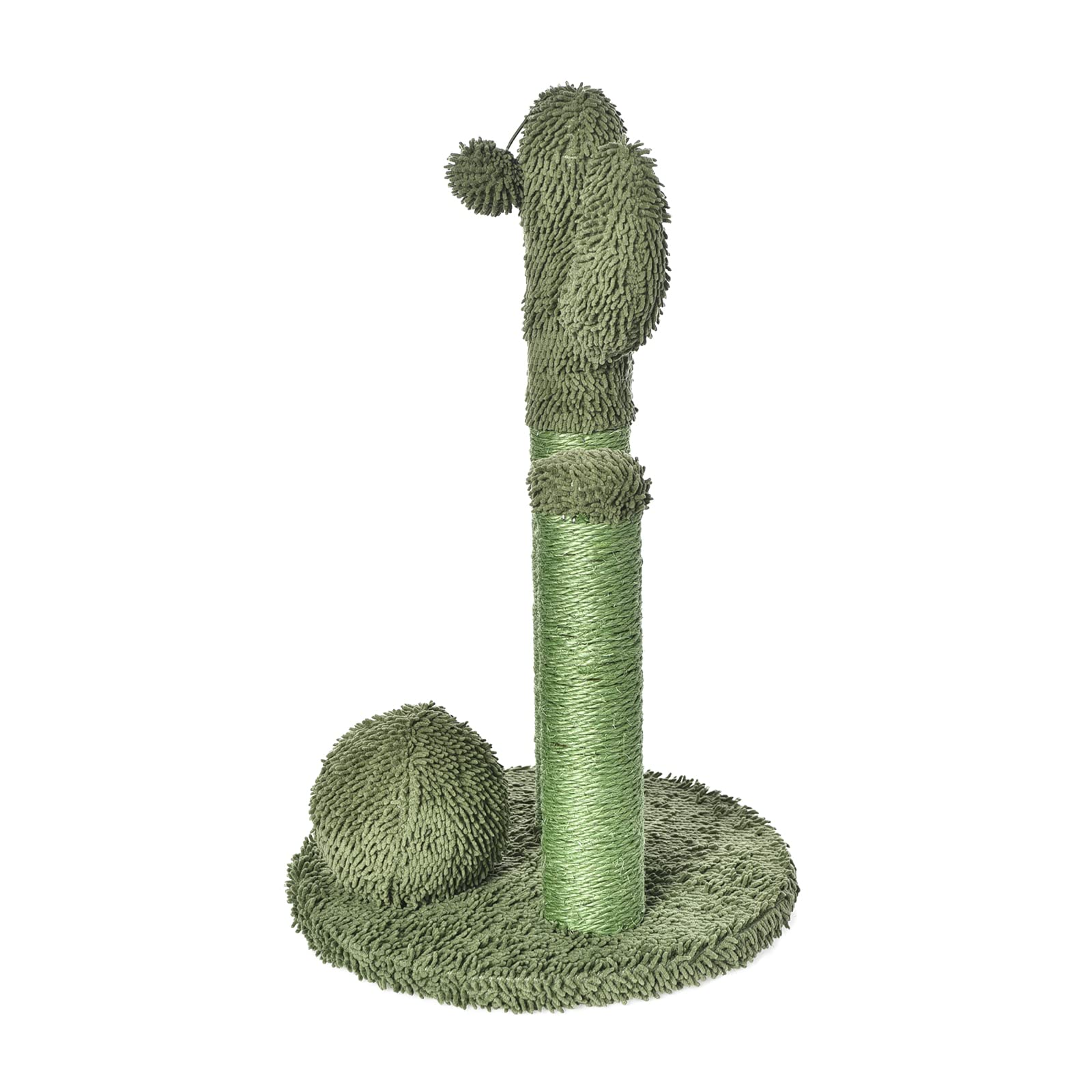 Amazon Basics Cat Scratcher - Indoor Cactus Triple Posts Cat & Kittens Scratching Post With Dangling Ball, Large (27''H) - Green