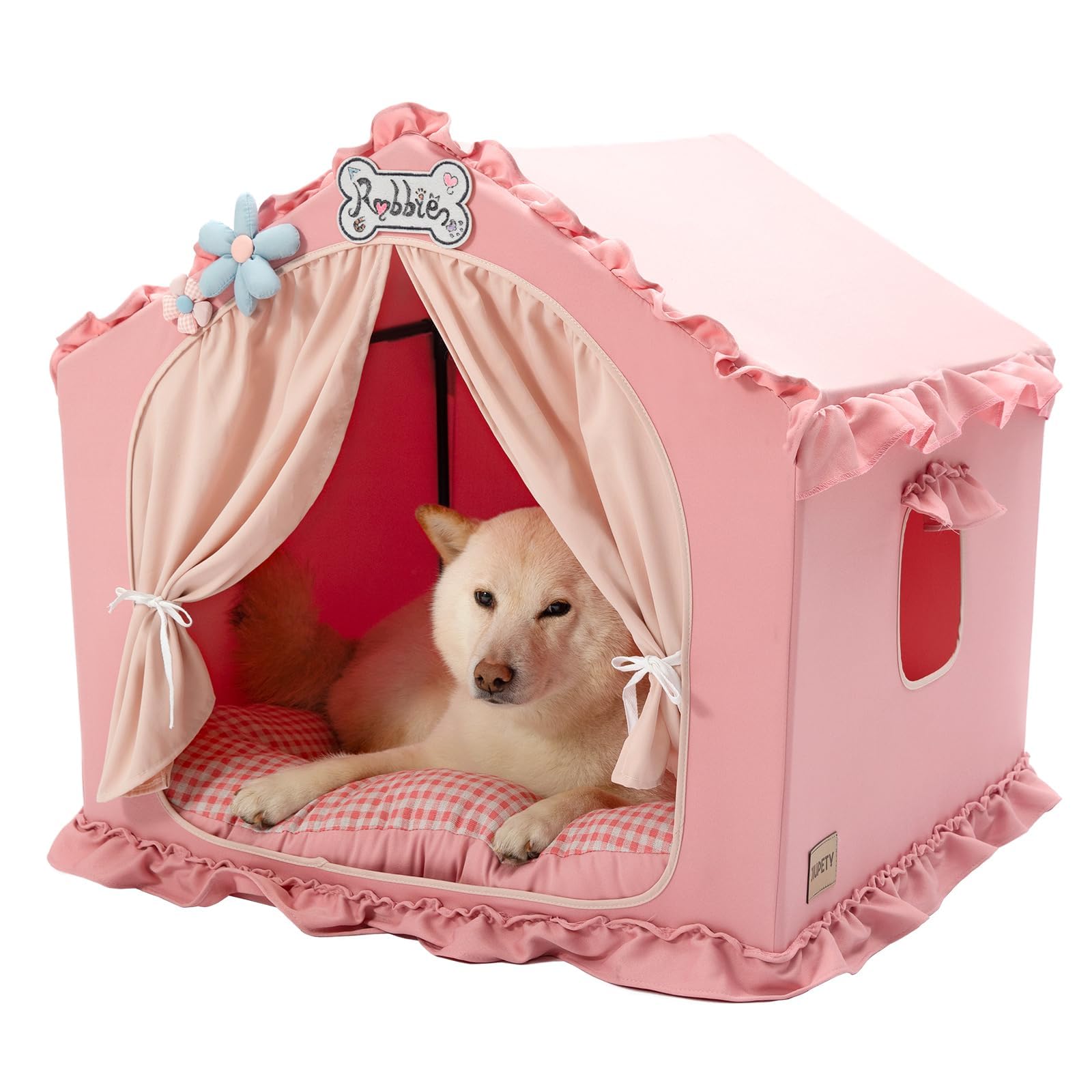 Jiupety Indoor Dog House with Frame, Cute Dog Tent Bed with Cover Cave, Breathable, Washable, and Foldable House, Suitable for 2