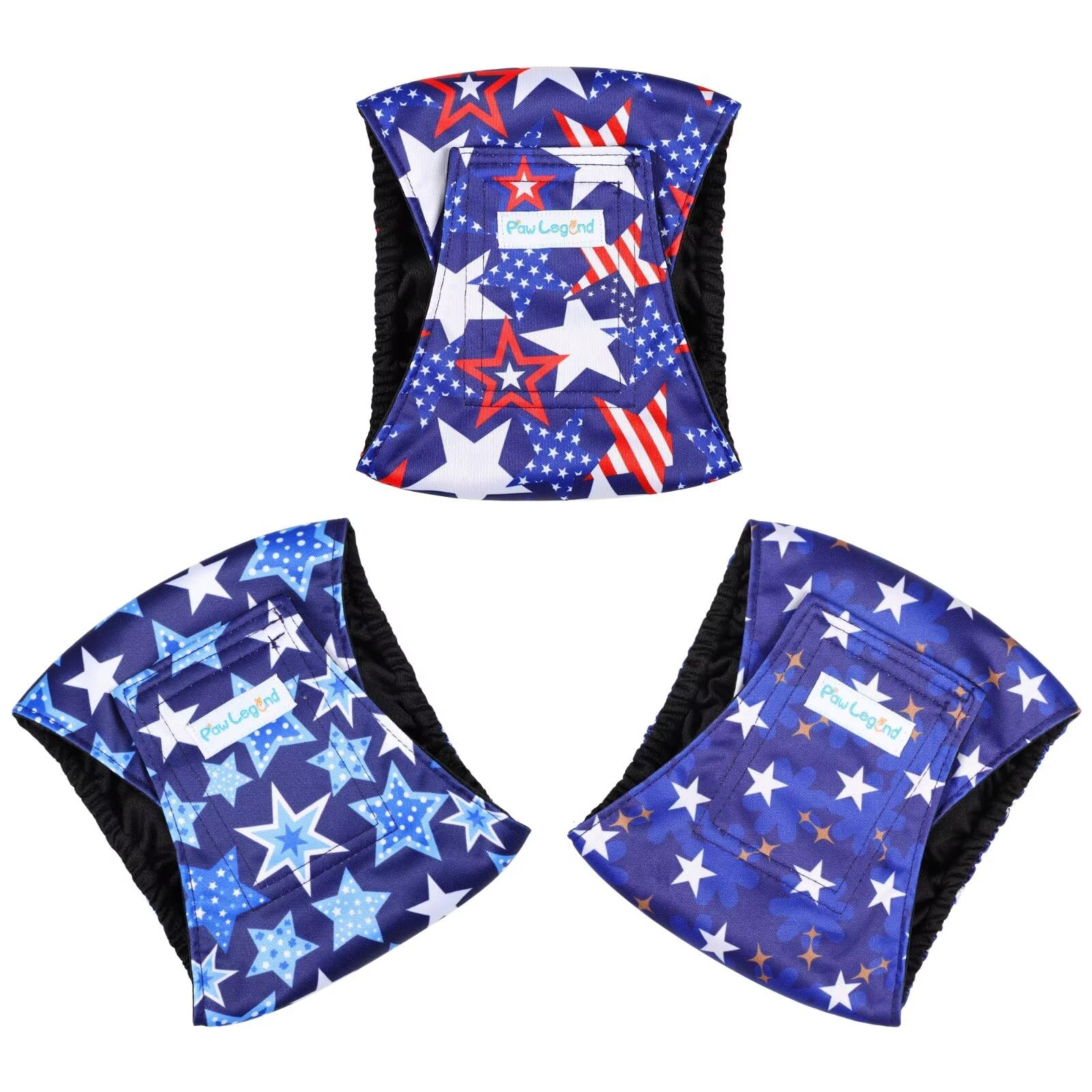 Paw Legend Washable Male Dog Diapers - Large, Star Pattern, Reusable, Waterproof, 3 Pack (Model: PL-GG-XX-L-1)