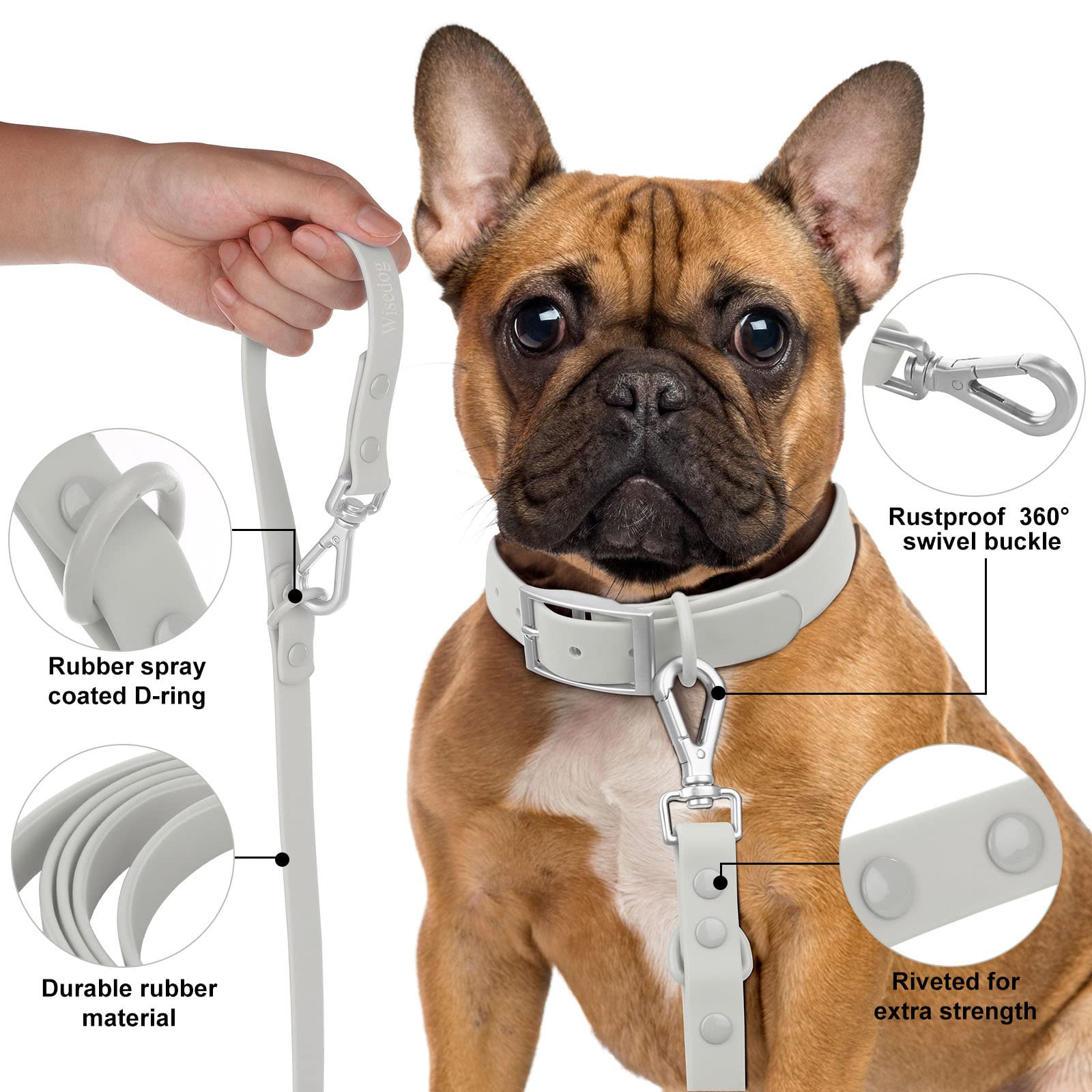 Waterproof Dog Leash: Standard Dog Leashes With 2 Hooks For Walking, Adjustable Lengths For Traffic Control Safety, Durable And Odor Proof, For Medium Large Dogs (L|3/4 In × 6 Ft, Gray)