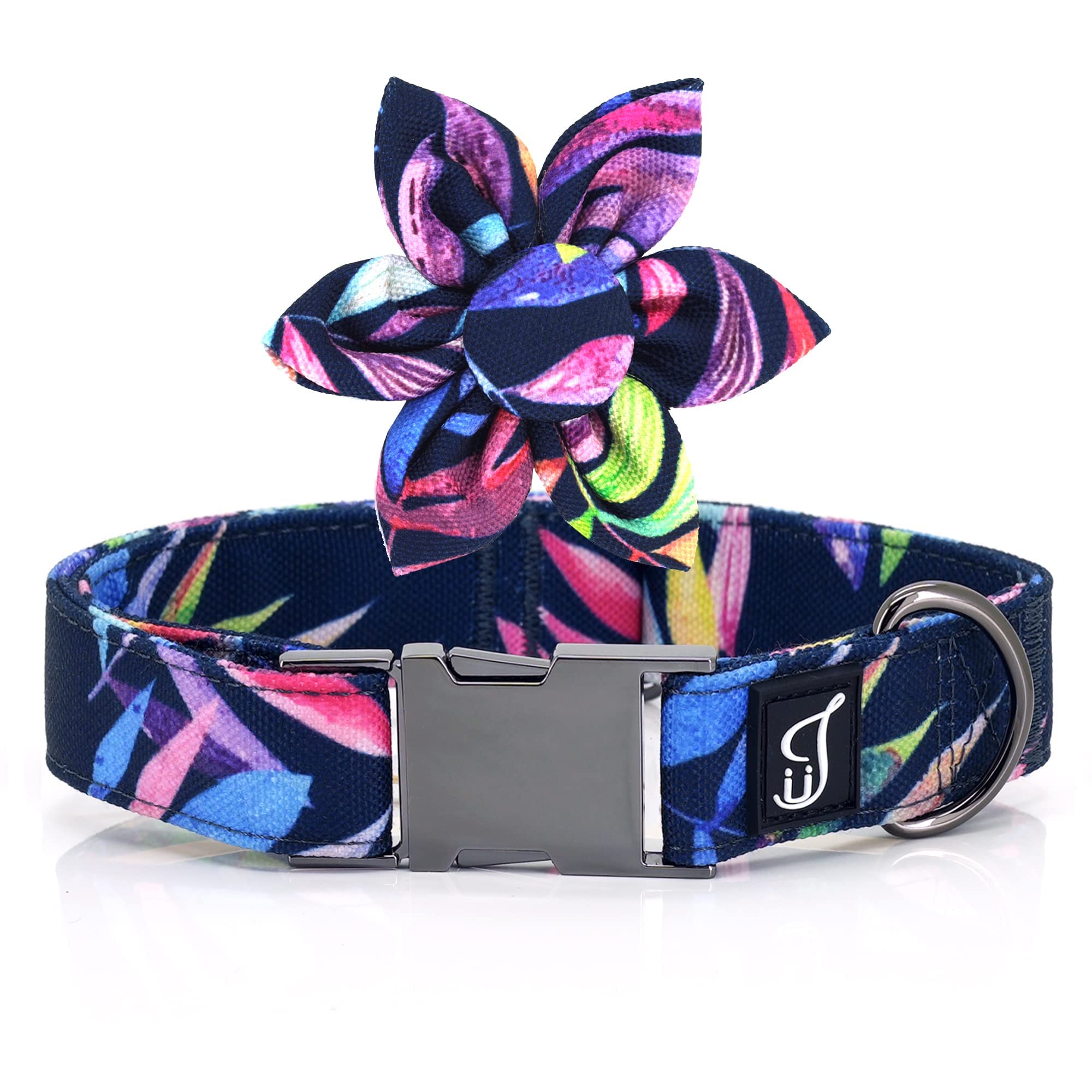 Ultra Joys Girl Dog Collars With Flower - Female Dog Collars With Comfortable Cotton Fabric & Metal Buckle In Tropical Design - 