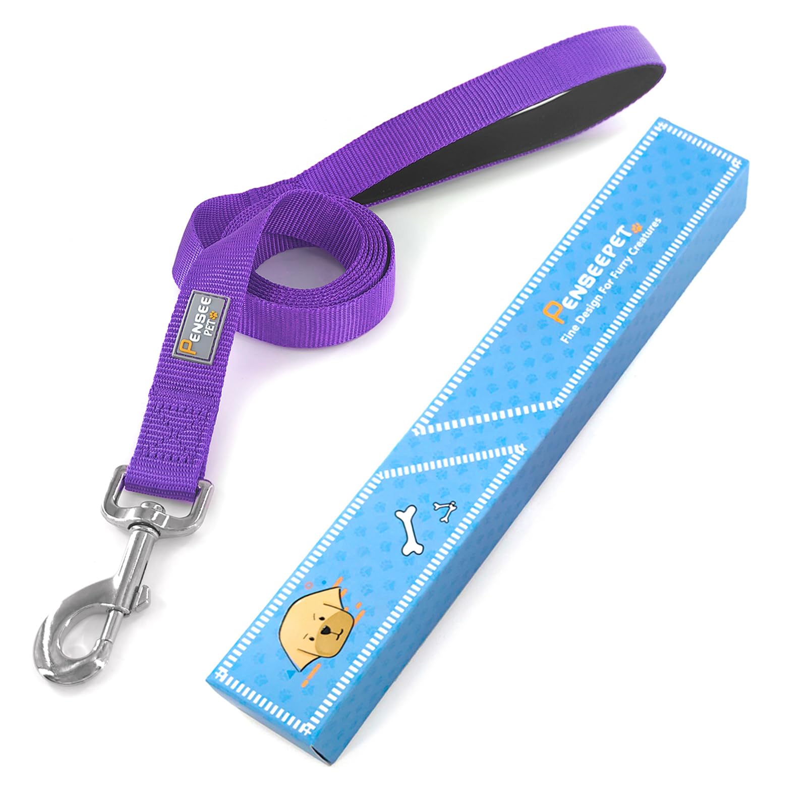 Penseepet Basic Dog Leashes 6 Ft Padded Handle Nylon Dogs Leashes For Large Dogs Purple