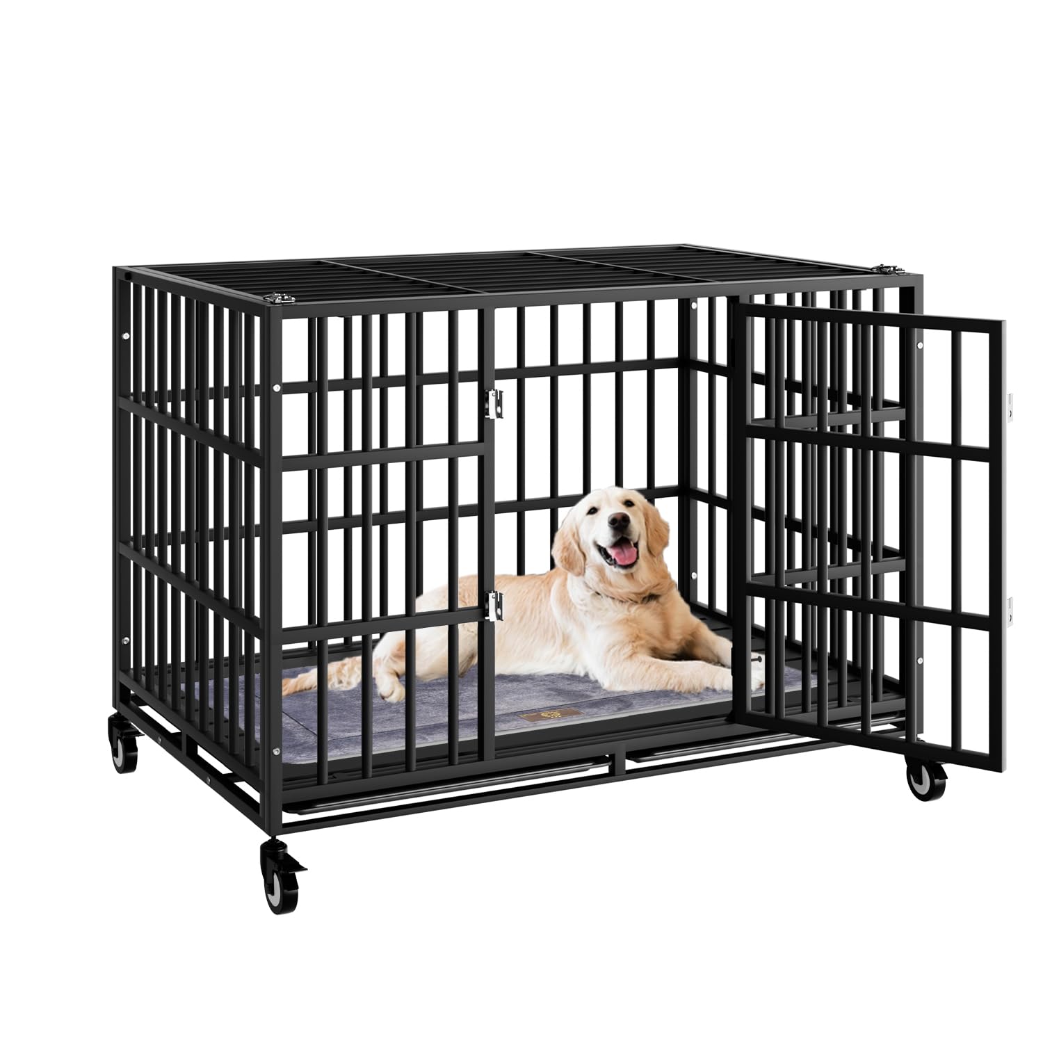 Snuowu 38 Inch Heavy Duty Dog Crate With Wheels,Indestructible Escape-Proof Dog Cage For Large Dogs, Extra Large Xl Xxl Indestru