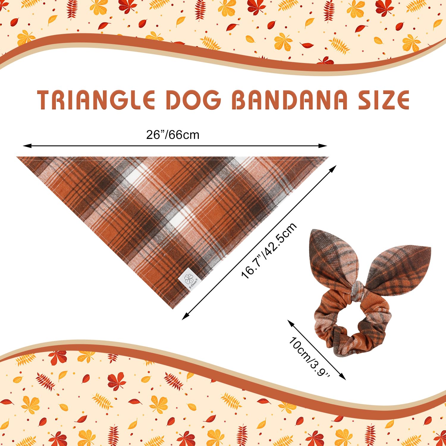 E-Clover Fall Dog Bandana & Matching Scrunchie-Christmas Dog Bandana Triangle Plaid Pet Scarf Bib For Medium Large Dogs Girl Boy