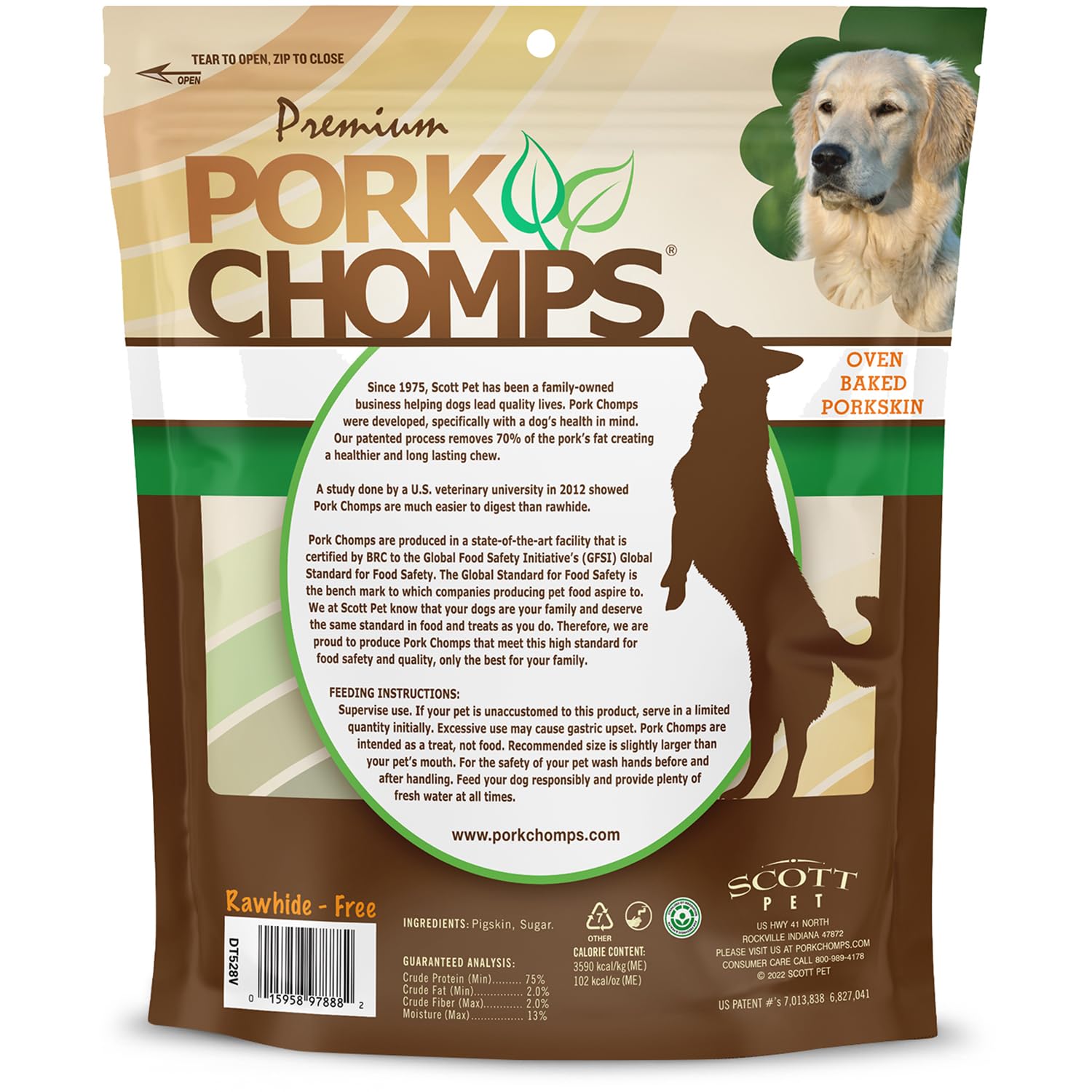 Pork Chomps Baked Pork Skin Dog Chews, 11-inch Knots, 4 Count