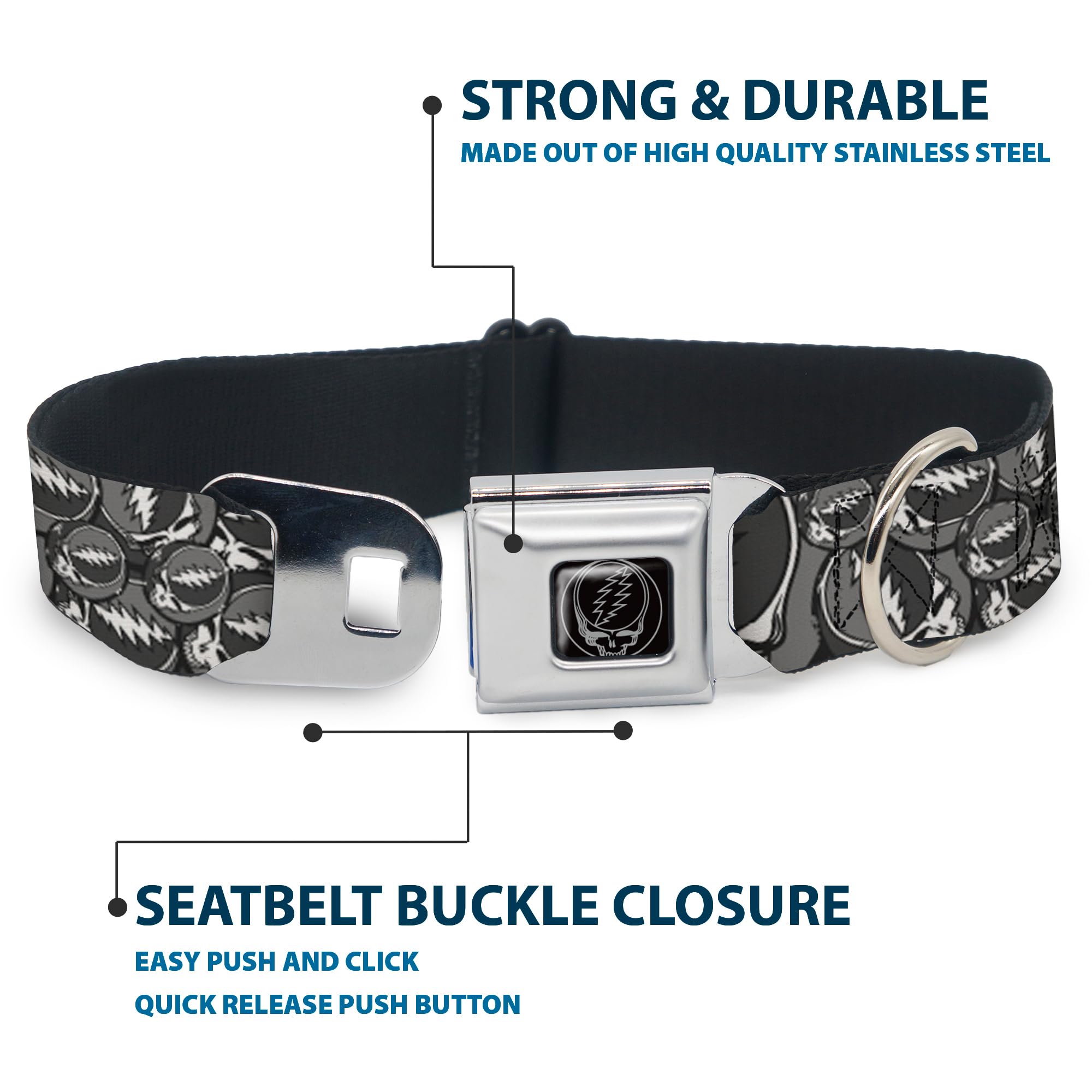 Buckle-Down Seatbelt Buckle Dog Collar - Steal Your Face Stacked Gray - 1' Wide - Fits 15-26' Neck - Large