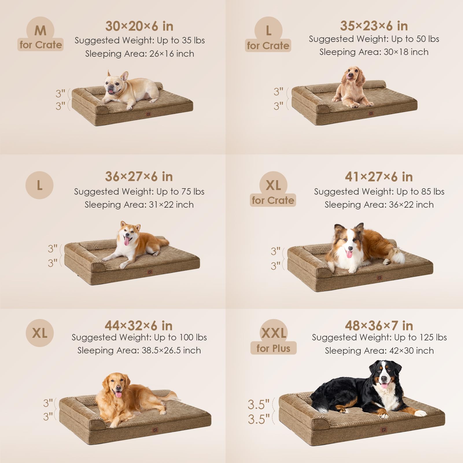 Eheyciga Memory Foam Orthopedic Dog Beds Large Sized Dog, Washable Dog Bed With Waterproof Lining Removable Cover, Dog Sofa Bed With Nonskid Bottom Pet Couch Bed, 36X27 Inches, Camel