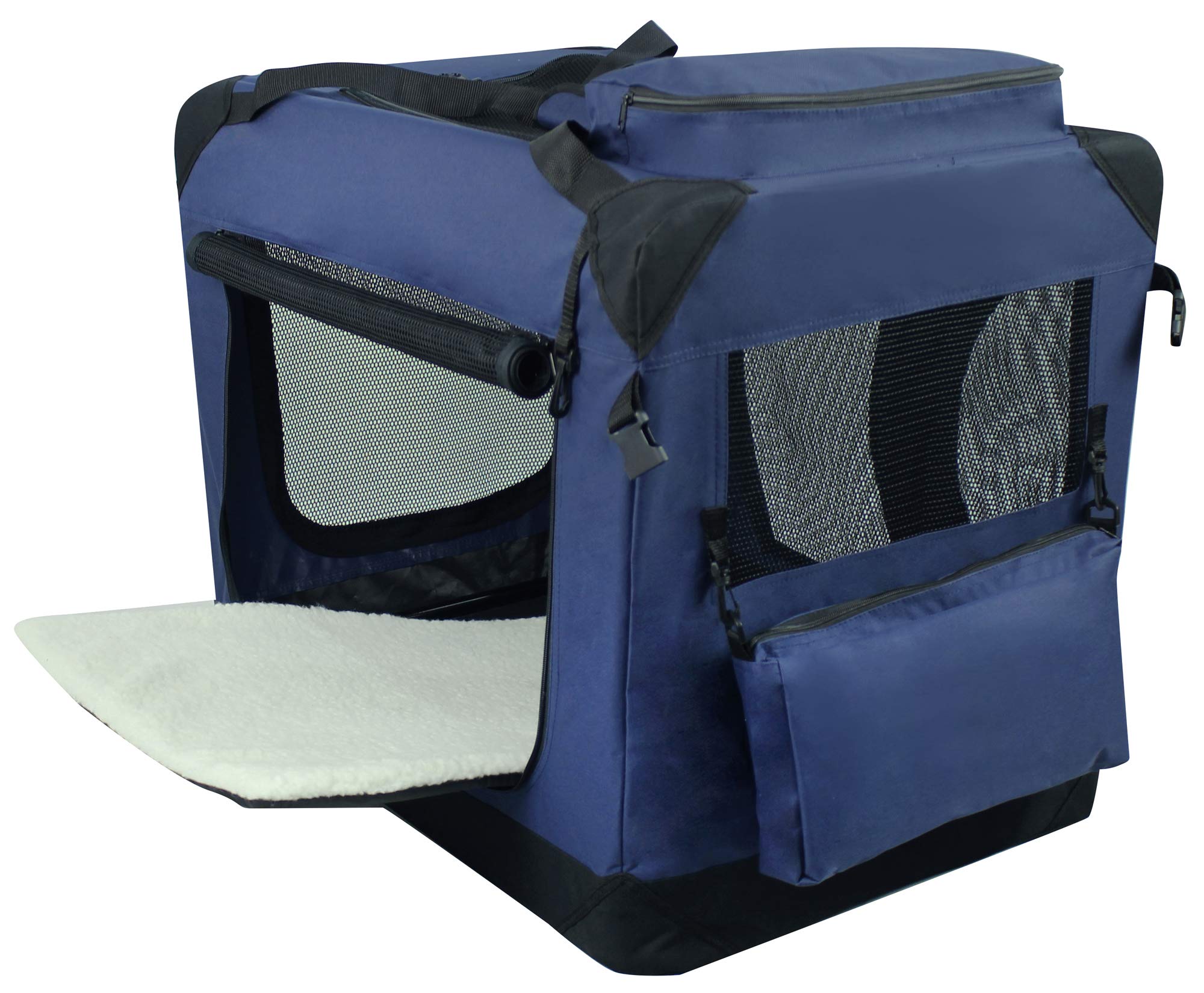 EliteField 3-Door Folding Soft Dog Crate, Navy Blue, 30 L x 21 W x 24 H, Indoor & Outdoor Pet Home with Carrying Bag & F