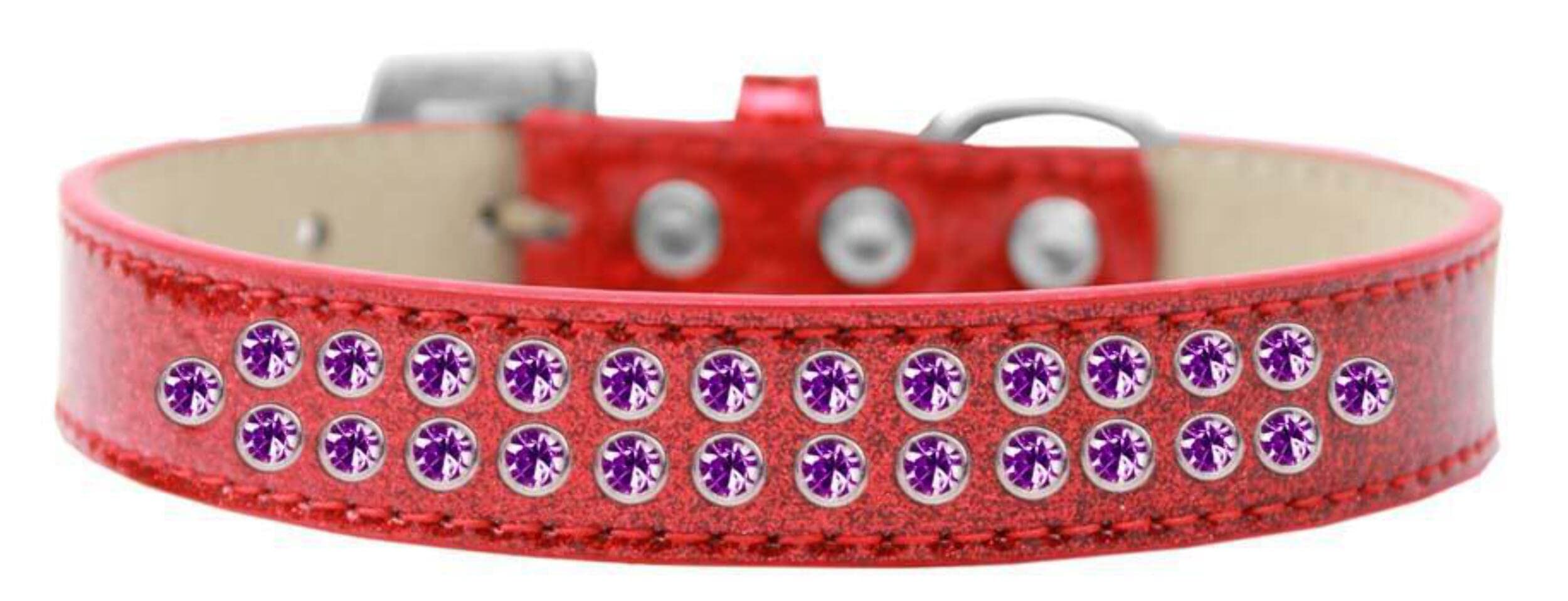 Mirage Pet Products Two Row Purple Crystal Ice Cream Dog Collar, Size 12, Red