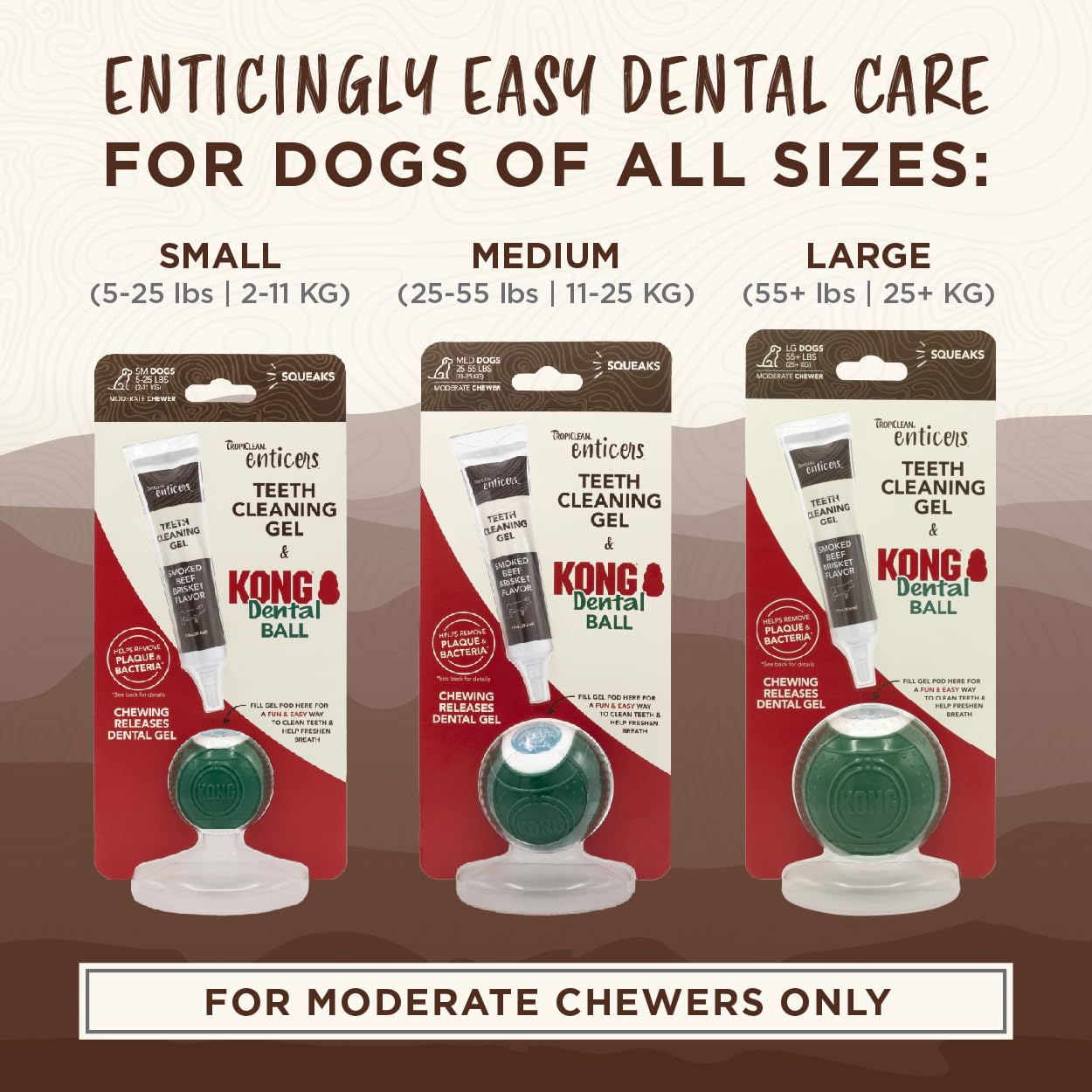 Tropiclean Enticers Kong Dental Ball Kit For Medium Dogs | Teeth Cleaning Gel | Smoked Beef Brisket Flavor | 1 Oz.
