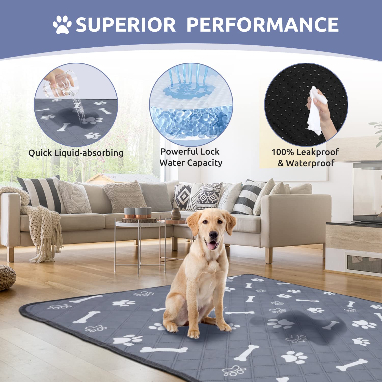 EAROND Washable Pee Pads for Dogs 18*24,4 Pack Reusable Puppy Pads Pet Training Pads, Super Absorbent and Leakproof Potty Pa