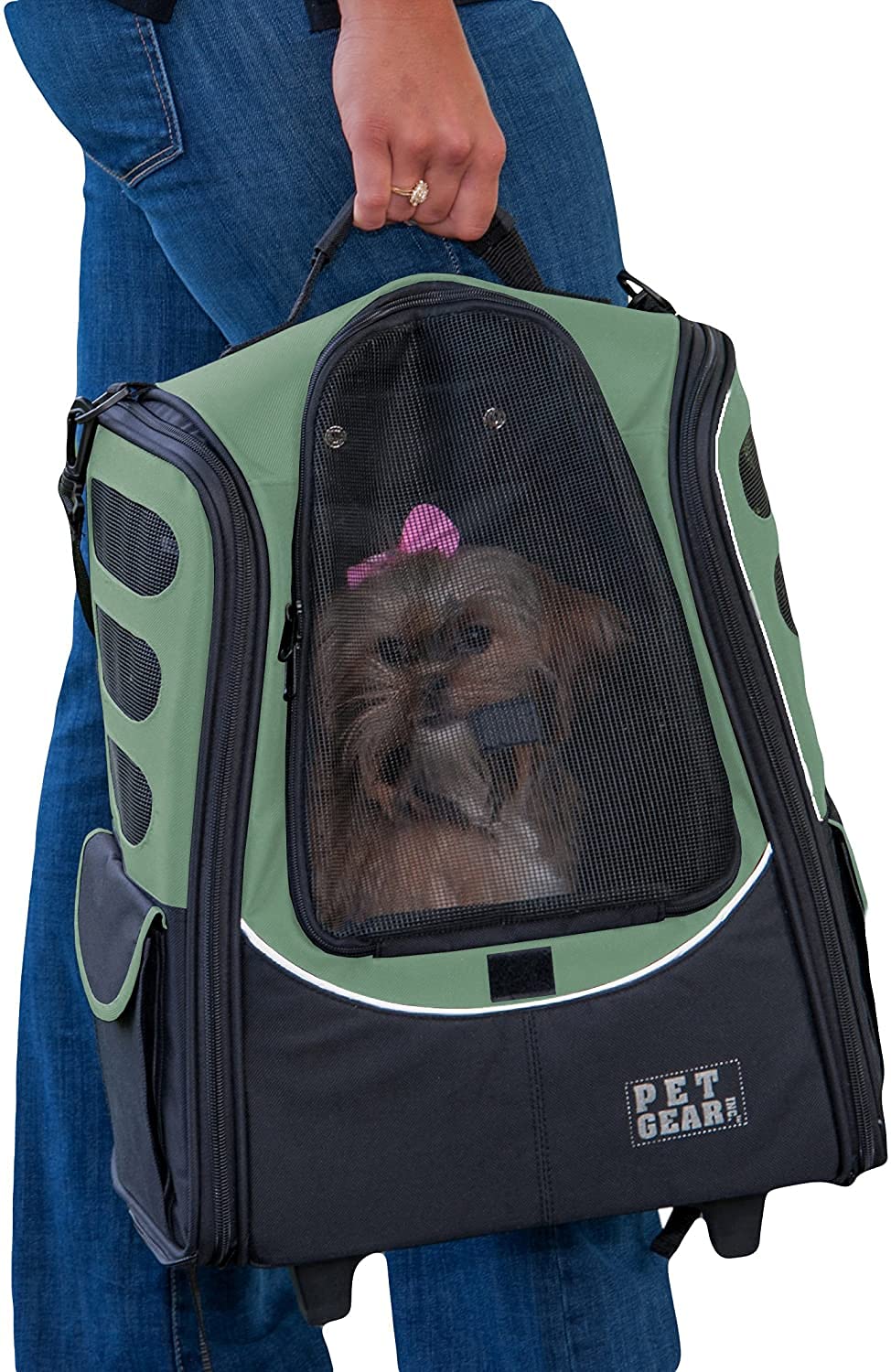 Pet Gear I-Go2 Roller Backpack, Travel Carrier, Car Seat For Cats/Dogs, Mesh Ventilation, Included Tether, Telescoping Handle, Storage Pouch, 2 Models, Available 12 Colors