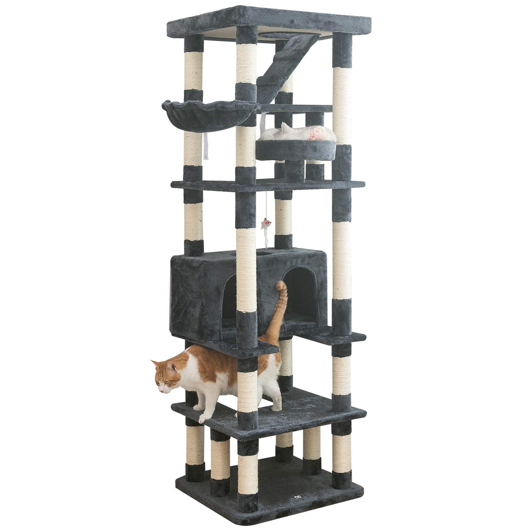 Mwpo 74.8 Inches Large Cat Tree With Sisal-Covered Scratching Posts & Condo, Tall Cat Tower Entertainment Playground Furniture For Cats & Kittens - Multiple Colors-Smoky Gray