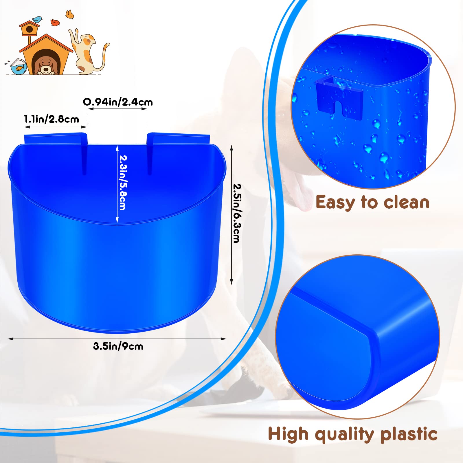 Suclain 30 Pcs Blue Cage Feeders Birds Cage Cups Plastic Hanging Feeding Cups Seed Bowl Chicken Feeding Watering Dish With Hooks