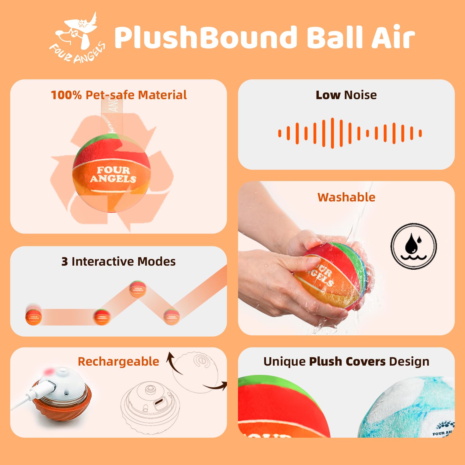Four Angels Smart Jumping Ball For Dogs - Automatic Moving & Vibrating Interactive Roller, Fun Bounce And Shaky Play For Indoor/