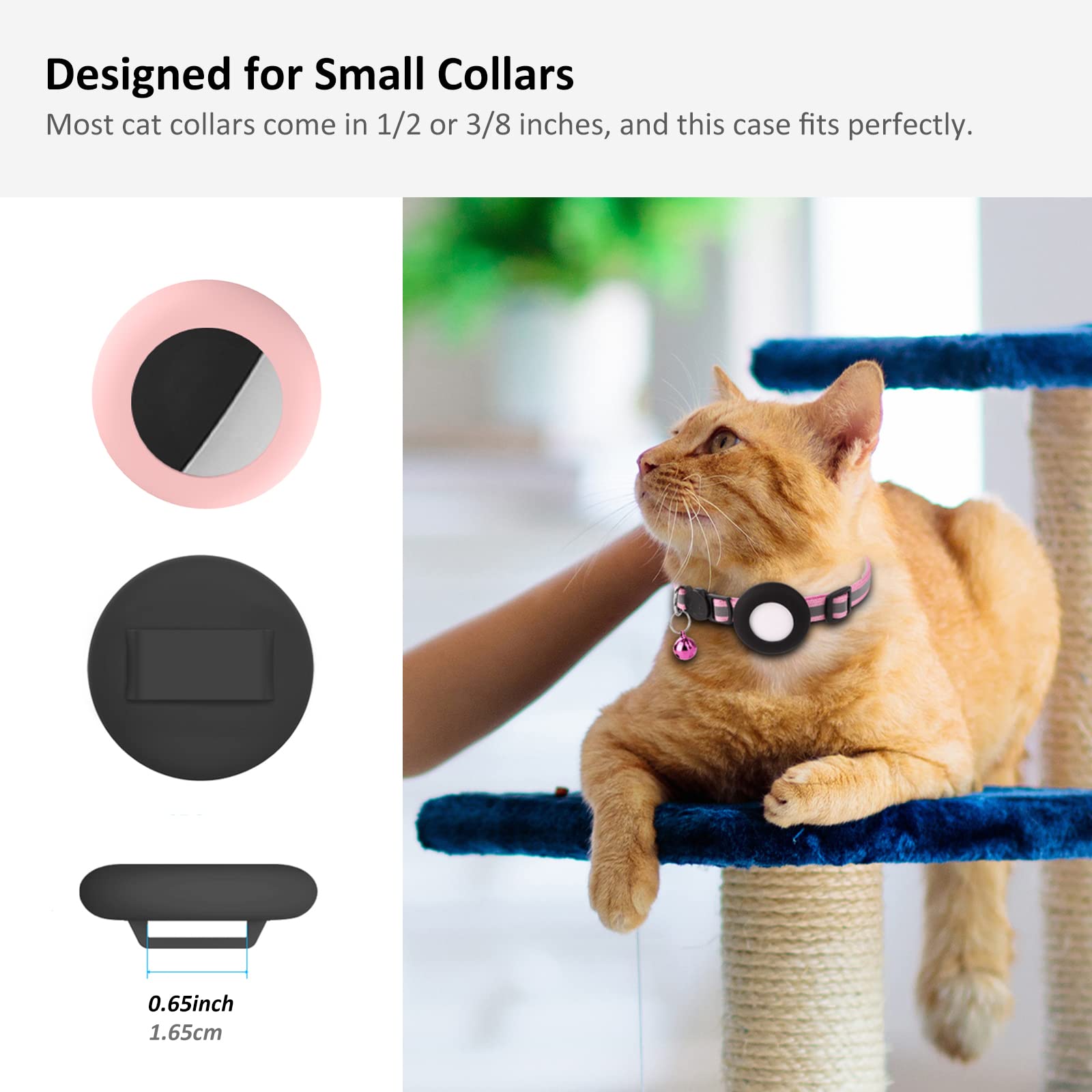 2022 Airtag Cat Collar Holder, Small Air Tag Cat Collar Holder Compatible With Apple Airtag Gps Tracker, 2Pack Waterproof Case Cover For Cat Dog Pet Collar Within 3/8 Inch (Black&Pink)