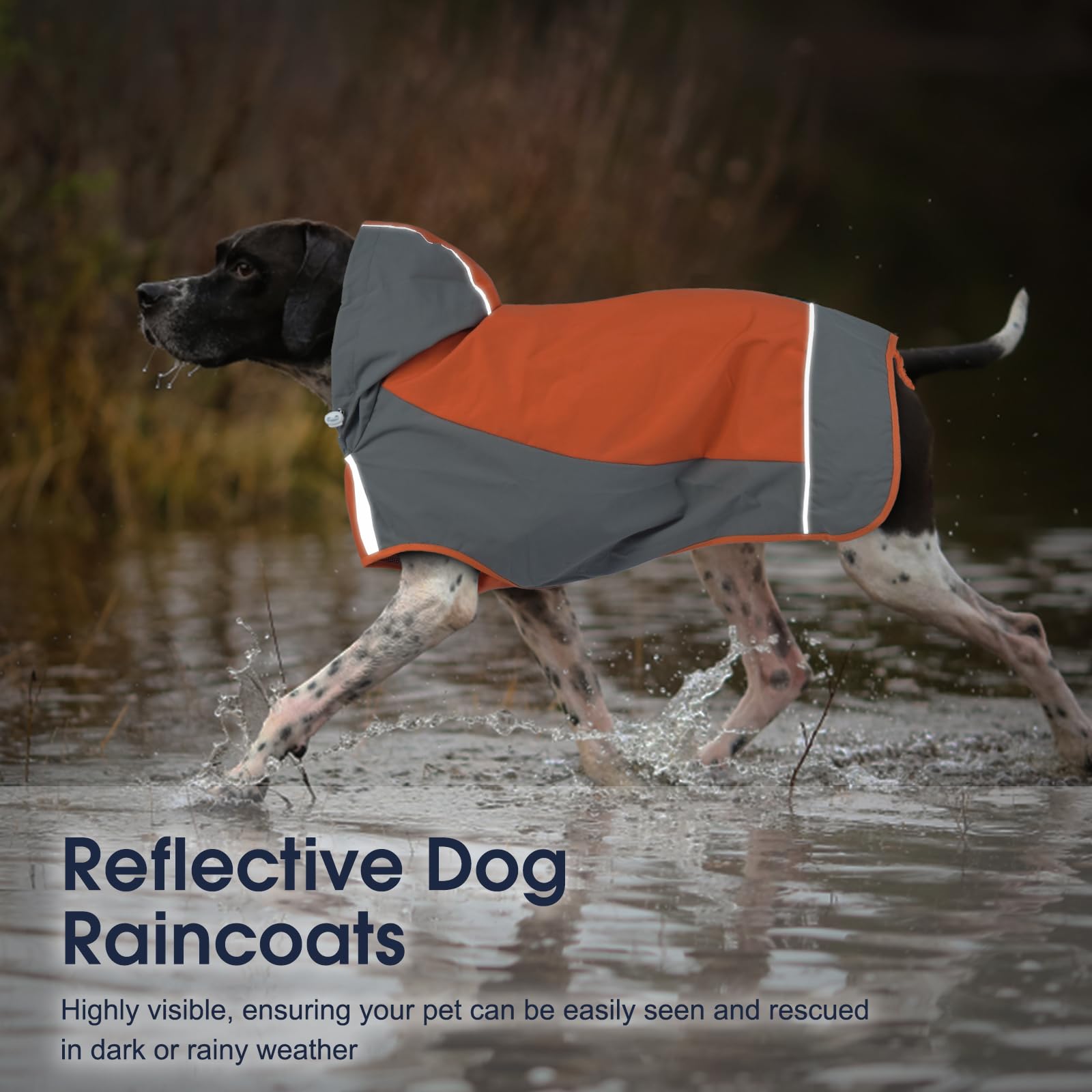 Iecoii Large Dog Raincoat Waterproof,Hooded Rain Jacket Keep Dog Dry In Wet Weather,Reflective Rain Poncho Clothes With Convenie